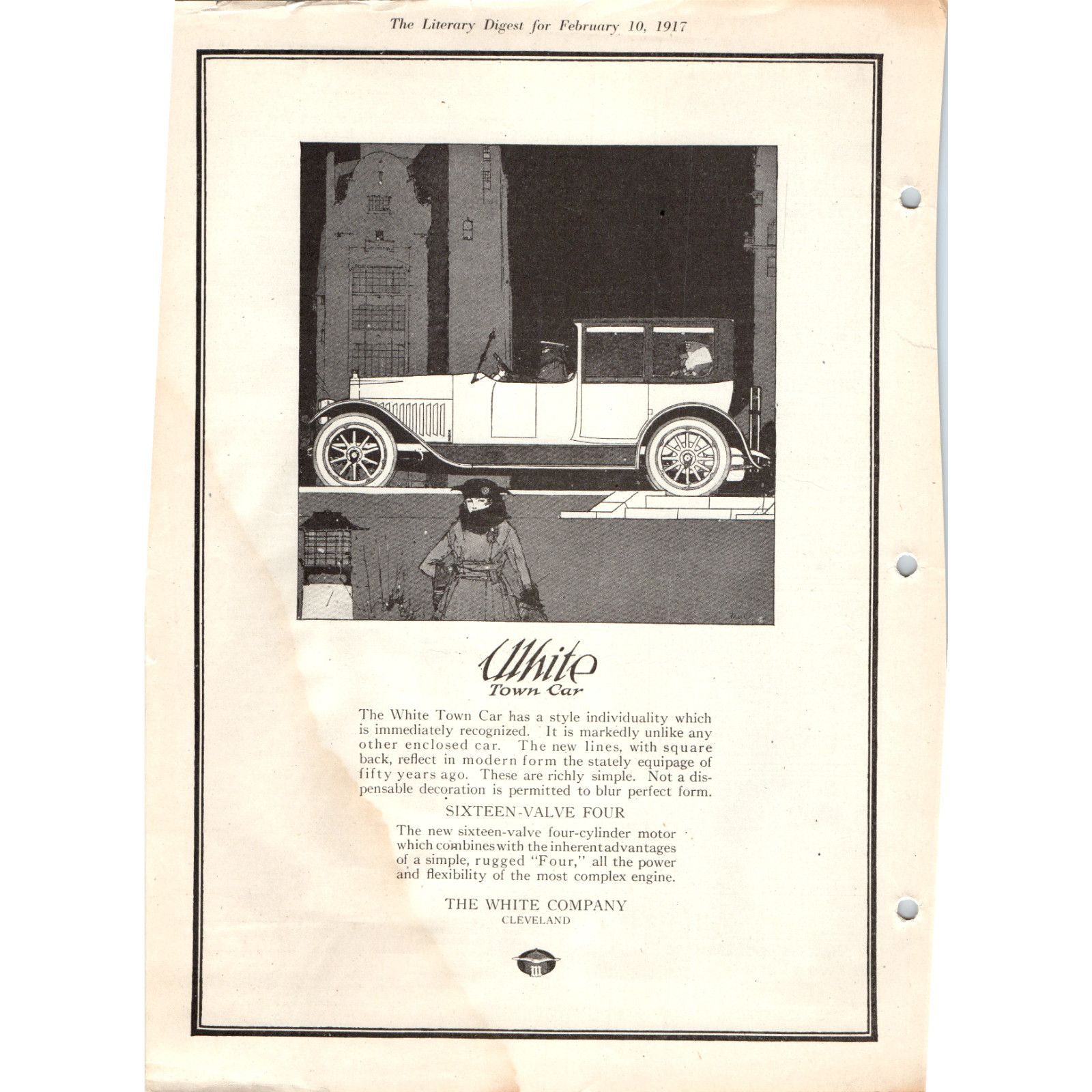 1917 White Town Car Sixteen-Valve Four Antique Auto Vintage Print Ad Cleveland