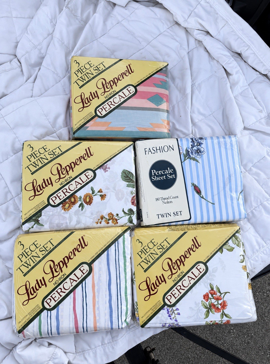 Lot of 5 Vintage Twin Sheet Sets Lady Pepperell Fashion NOS Percale USA (lot 12)