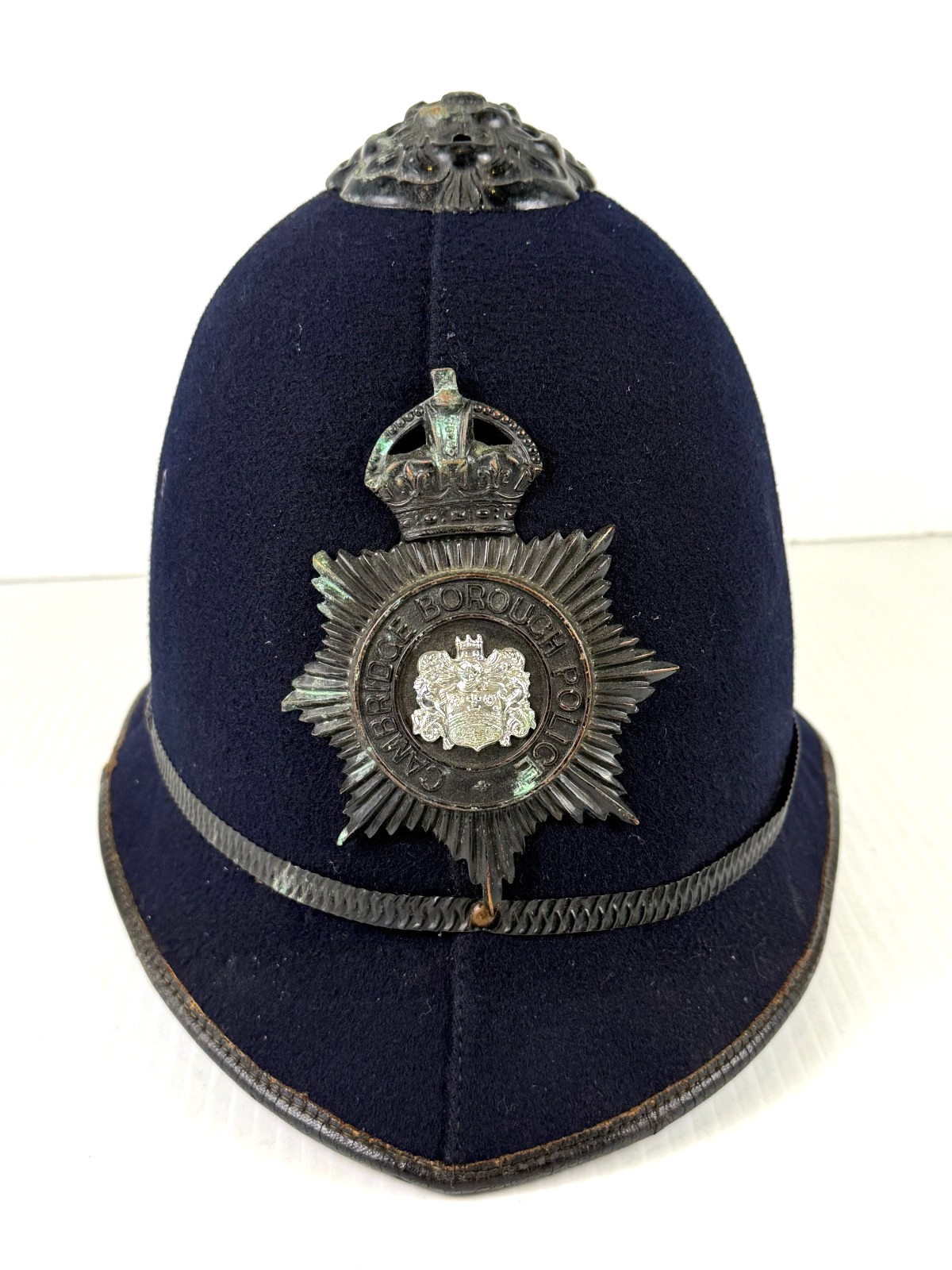 Vintage Cambridge Borough Police British Bobby Hat Helmet Green Liner 50s 60s