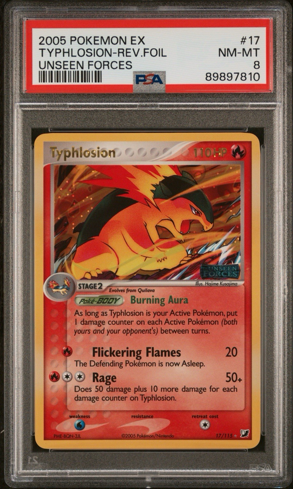 2005 POKEMON EX UNSEEN FORCES #17 TYPHLOSION-REV.FOIL UNSEEN FORCES PSA 8
