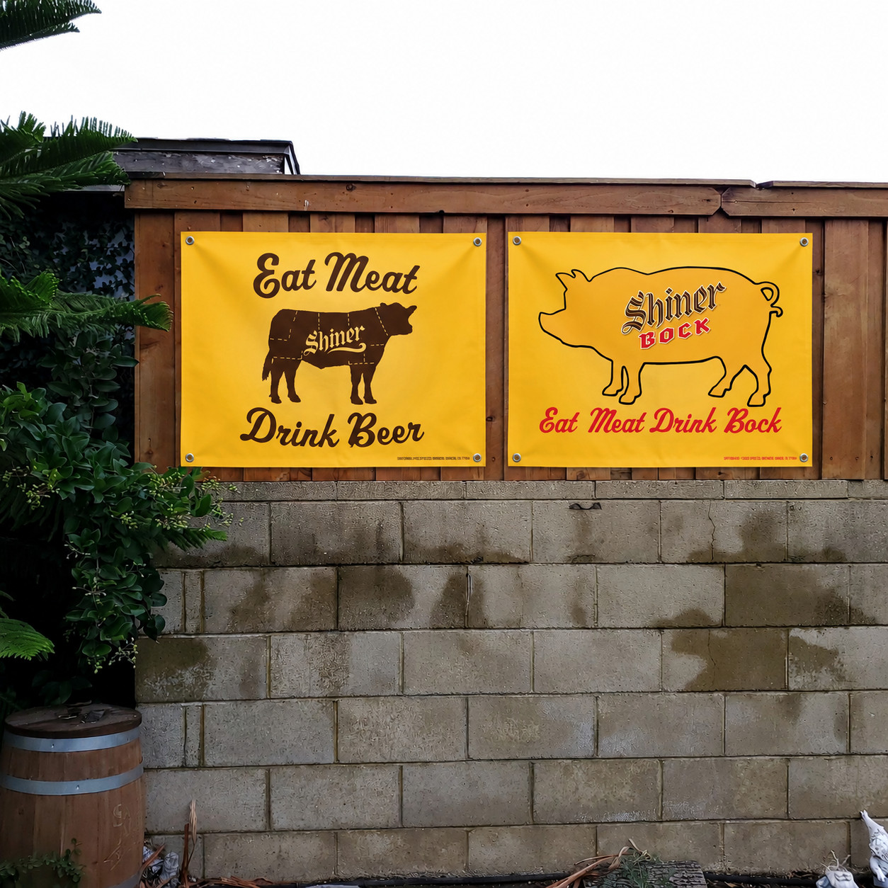 Shiner Bock Beer Banner Set (2) Eat Meat Drink Beer Texas Brewery Carnicería