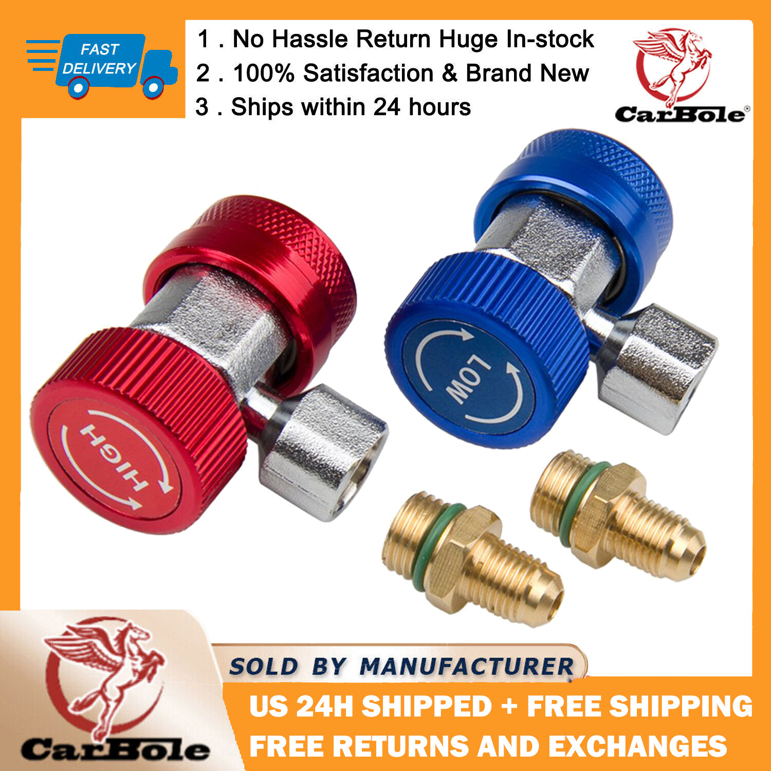 2PCS Quick Connector Adapter Coupler Auto A/C Manifold Gauge Low/High HVAC