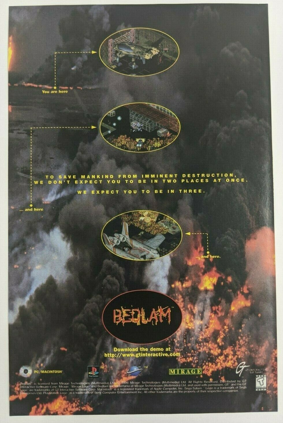 Bedlam Print Ad Game Poster Art PROMO Sega Saturn PlayStation PC Mac Advert PS1