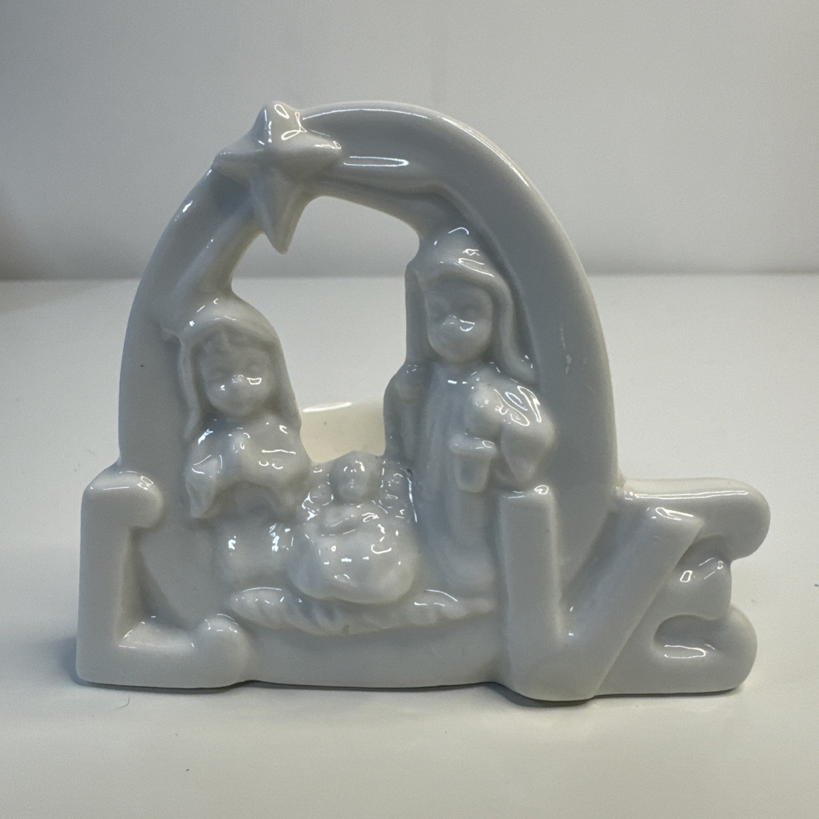 Porcelain Nativity LOVE Tealight Candleholder Christmas Religious