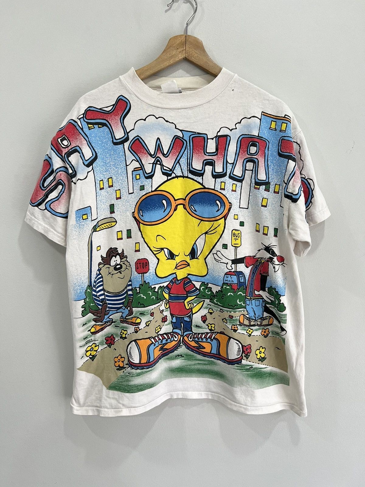 Vintage Tweety Bird All Over Print Tee Shirt say what
