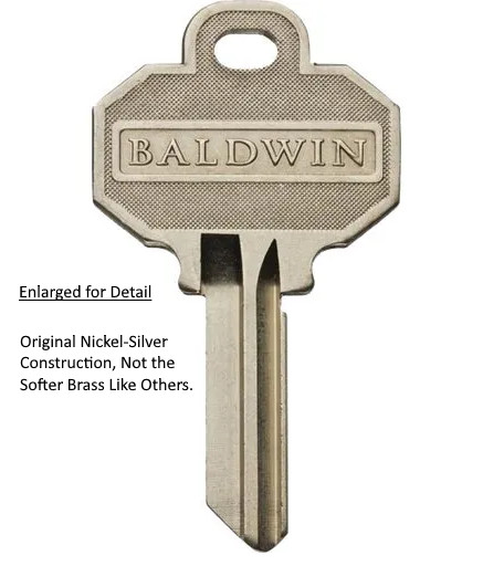 5/Pk - Brand New GENUINE BALDWIN Key Blanks ... 5-Pin C Key Way, Nickel-Silver