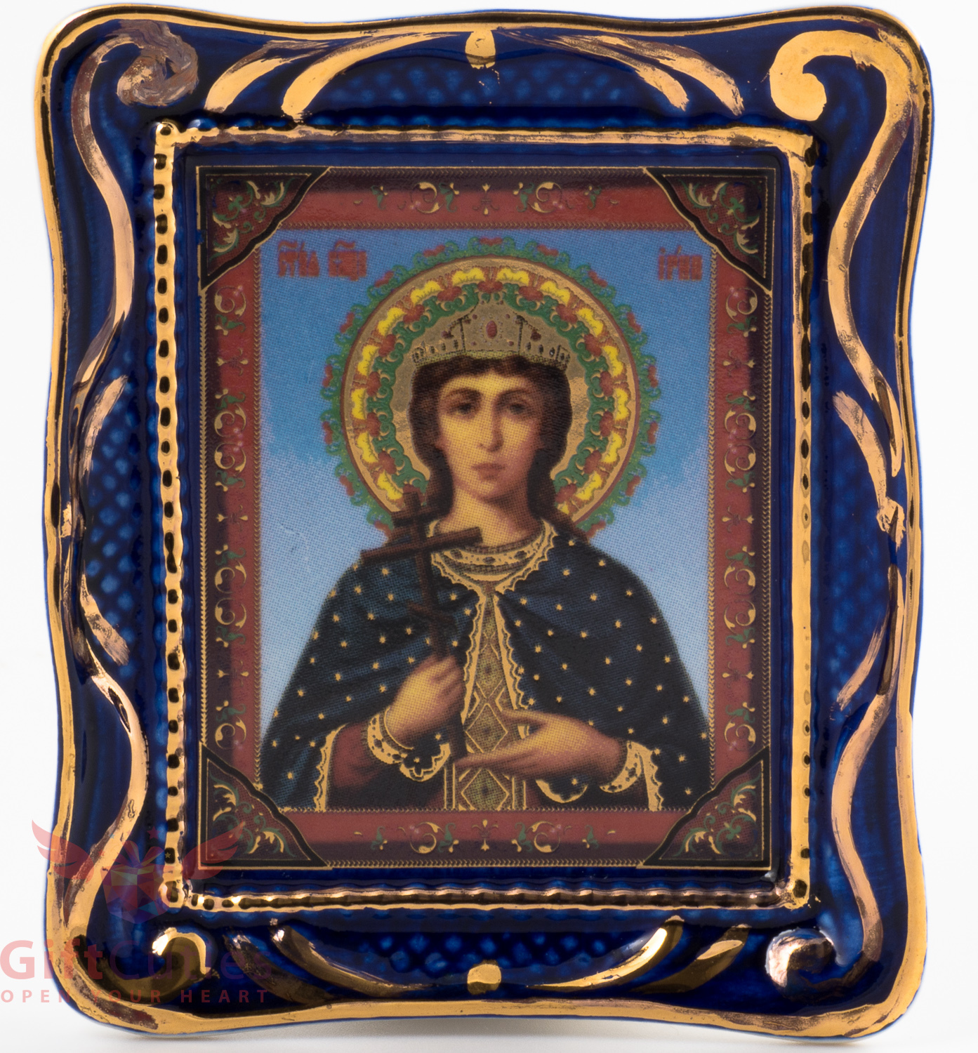 Orthodox Gzhel porcelain decal Icon of  Saint Irene Святая Великомученица Ирина
