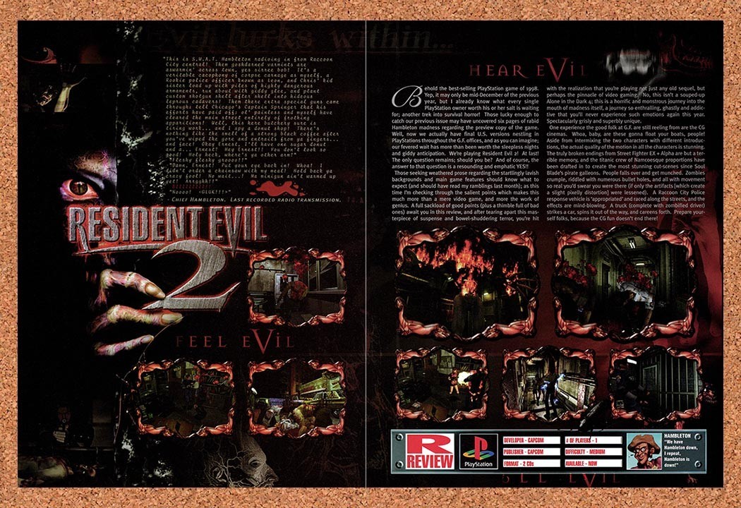 1998 Resident Evil 2 PS1 Preview Original Advertisement / Retro Promo vr5