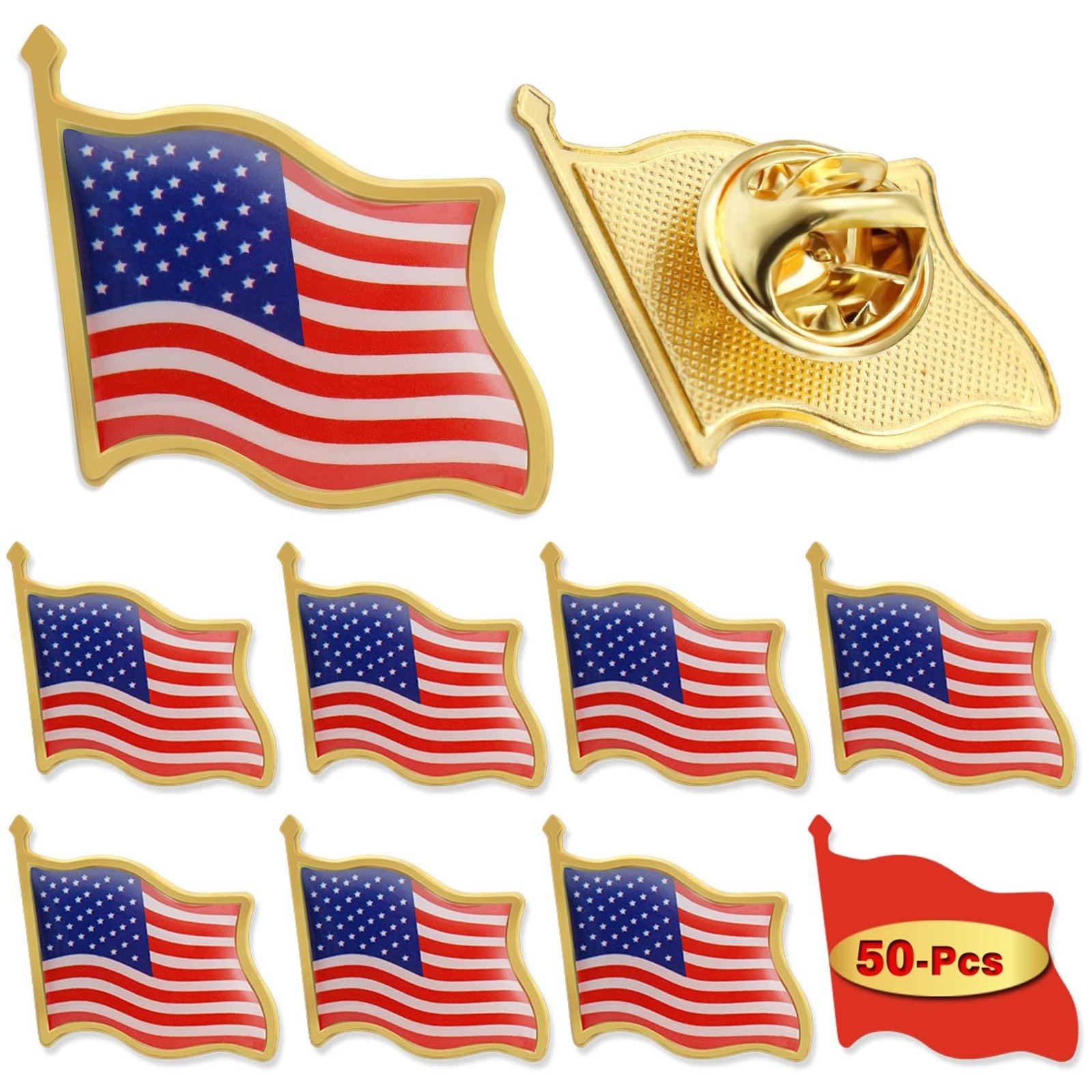 50/100/200/300Pcs American Flag Lapel Pins Bulk Metal waved 200