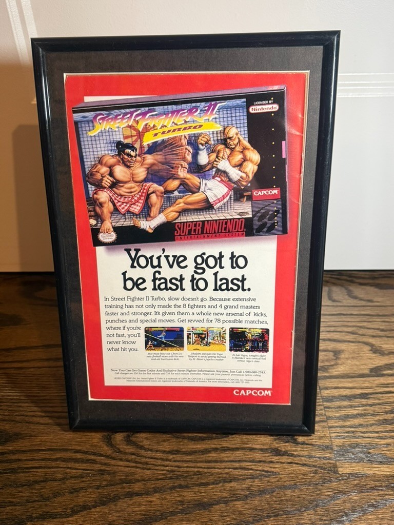 1993 Street Fighter II 2 Turbo SNES Super Nintendo Vintage Print Ad FRAMED