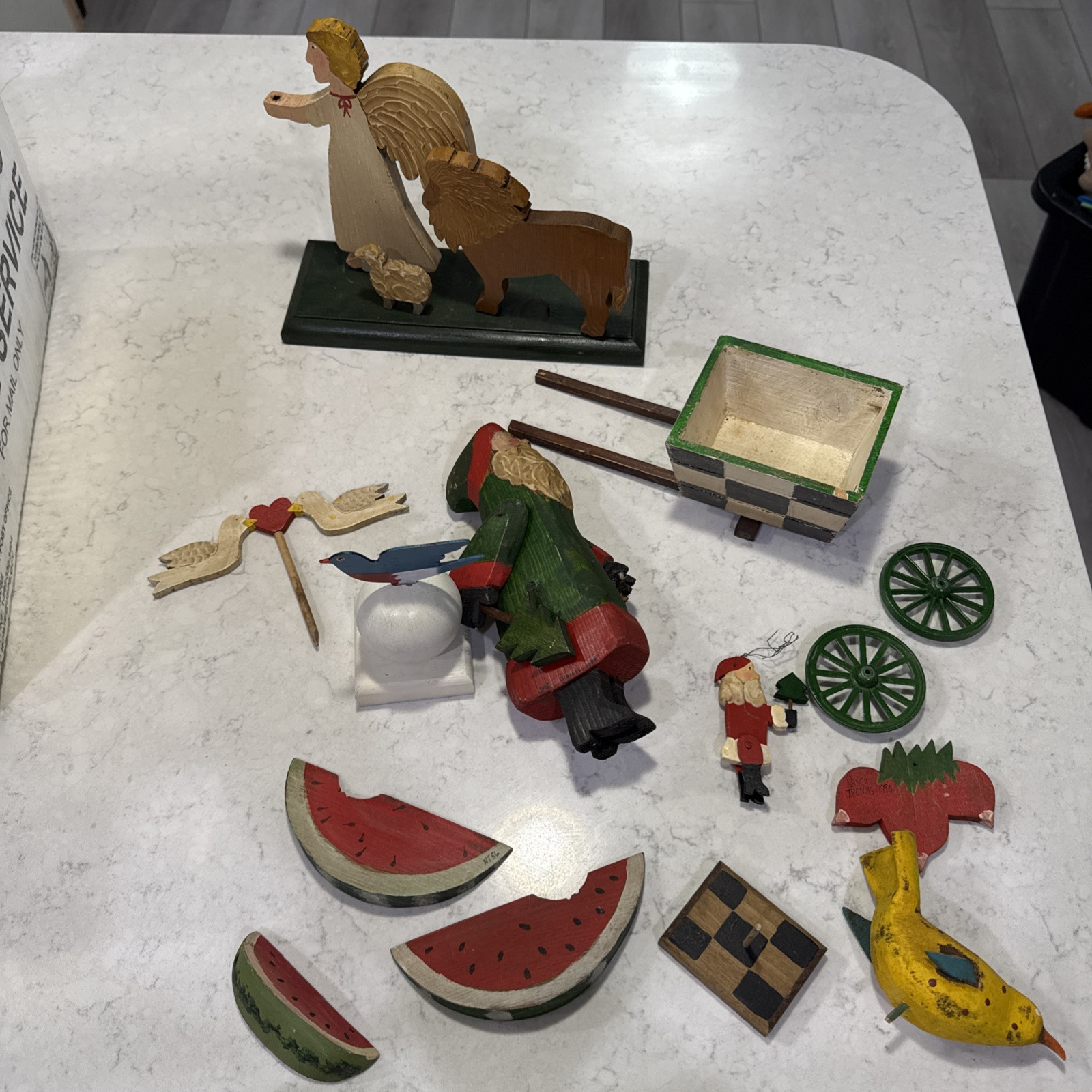 NANCY THOMAS 1985-1990 Angels,Christmas, Etc folk ART Ornaments HAND PAINTED x11