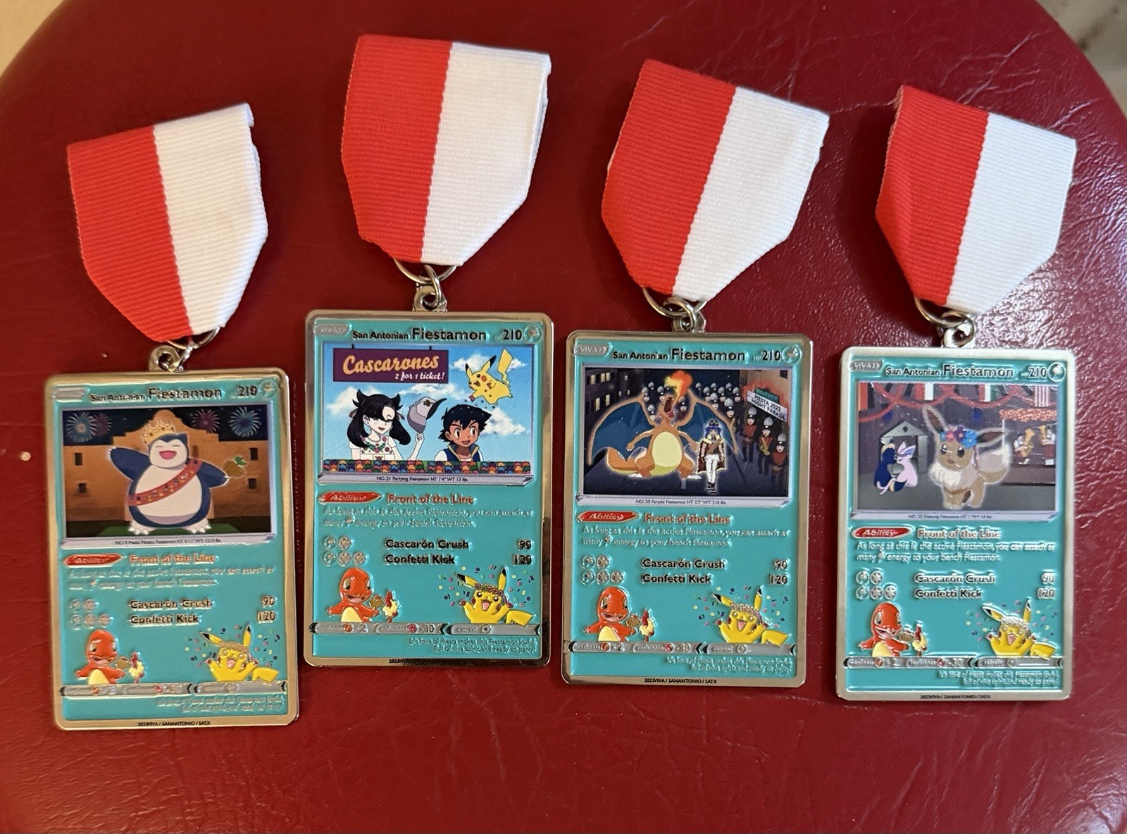 Lot (4) Fiestamon Pokemon Card Themed San Antonio Fiesta Medals 2023