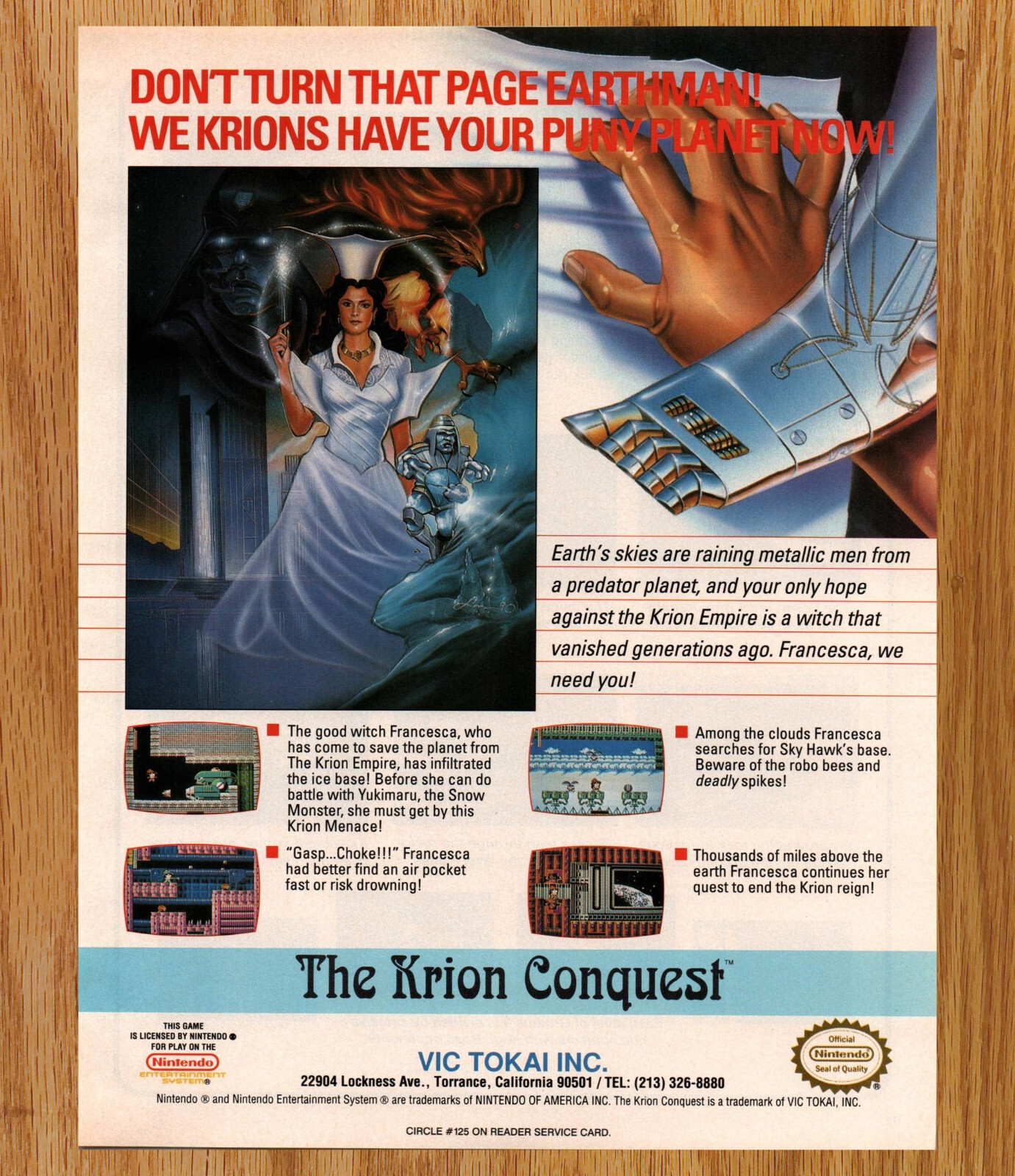 the Krion Conquest Vic Tokai Platformer - Video Game Print Ads Poster Promo 1991