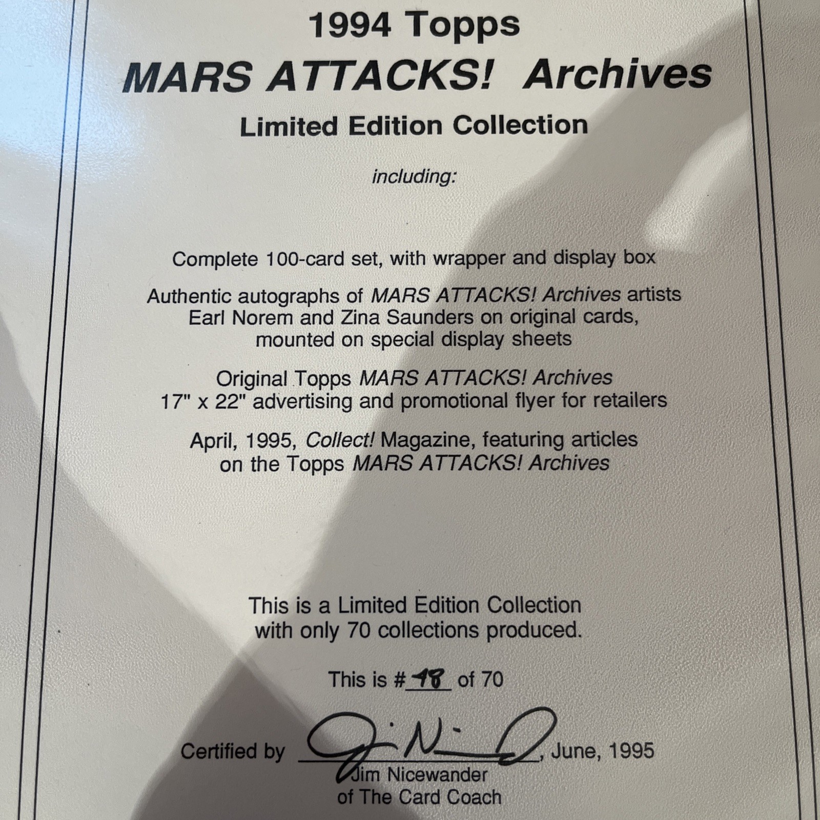 1994 Topps Mars Attacks Archives Only 70 Made 100 Card Set Autos Poster Rare