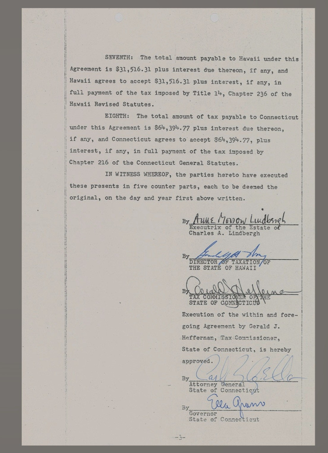 ANNE MORROW LINDBERGH Signed Legal Document March 1977 Pre-Certified by PSA/DNA