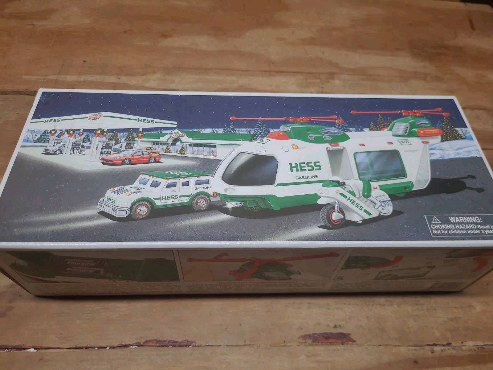Vintage 2001 Hess Toy Helicopter with Motorcycle and Cruiser - New In Box