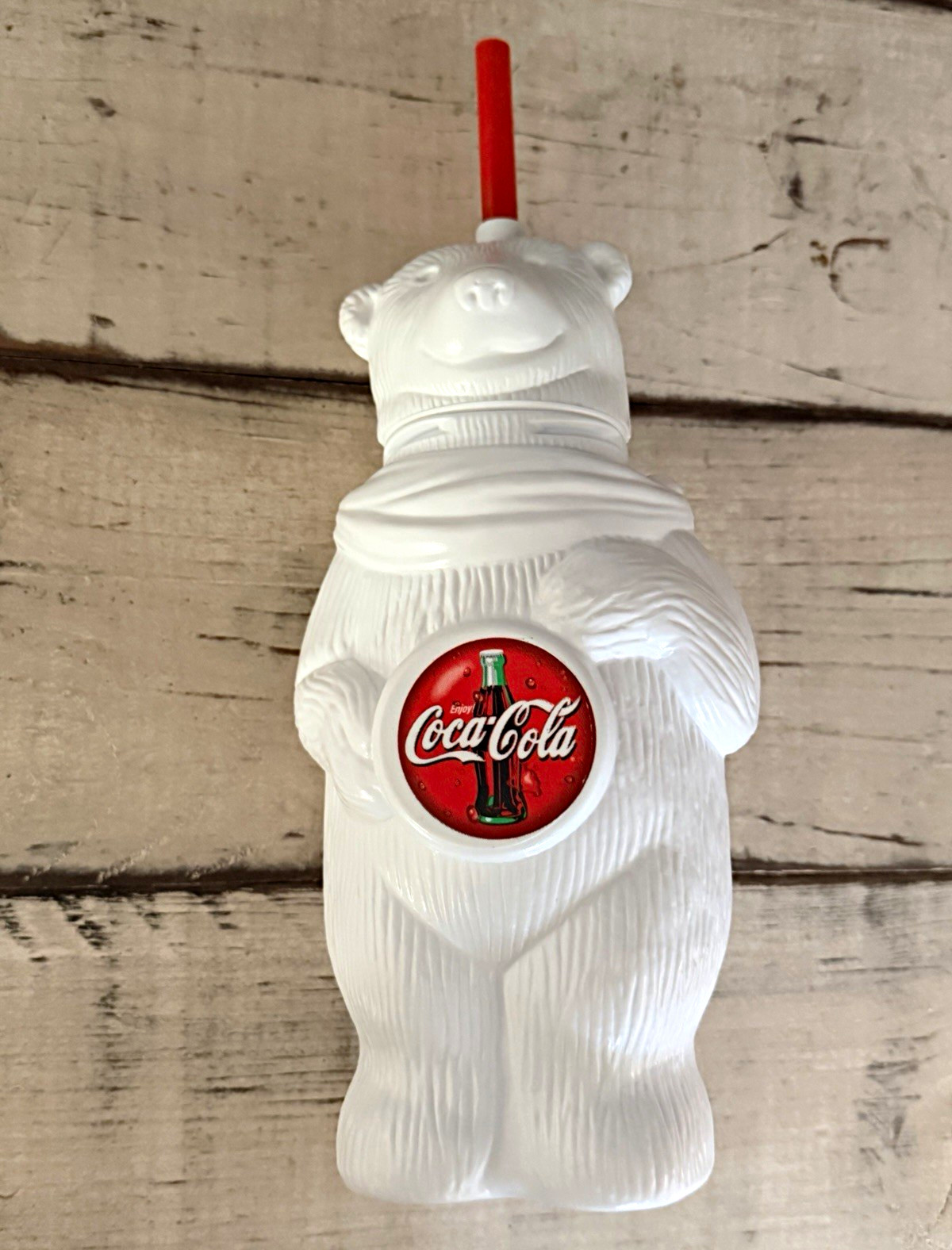 Coca-Cola Polar Bear Cup/Tumbler w/ Red Straw White Red Logo Soda Theme