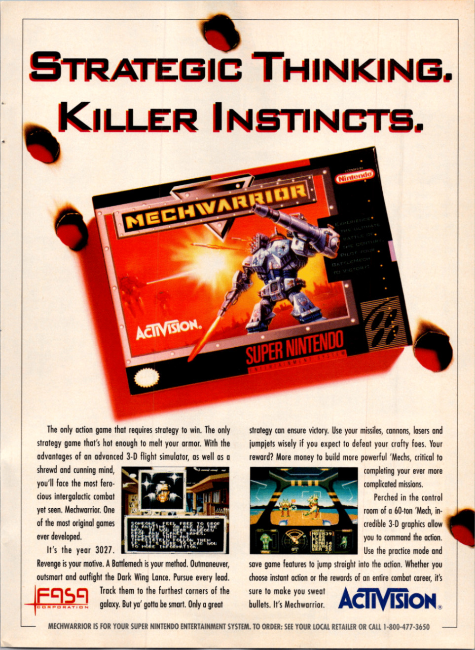 Activision MechWarrior Super Nintendo Magazine Ad 1993 Vintage Gaming Print