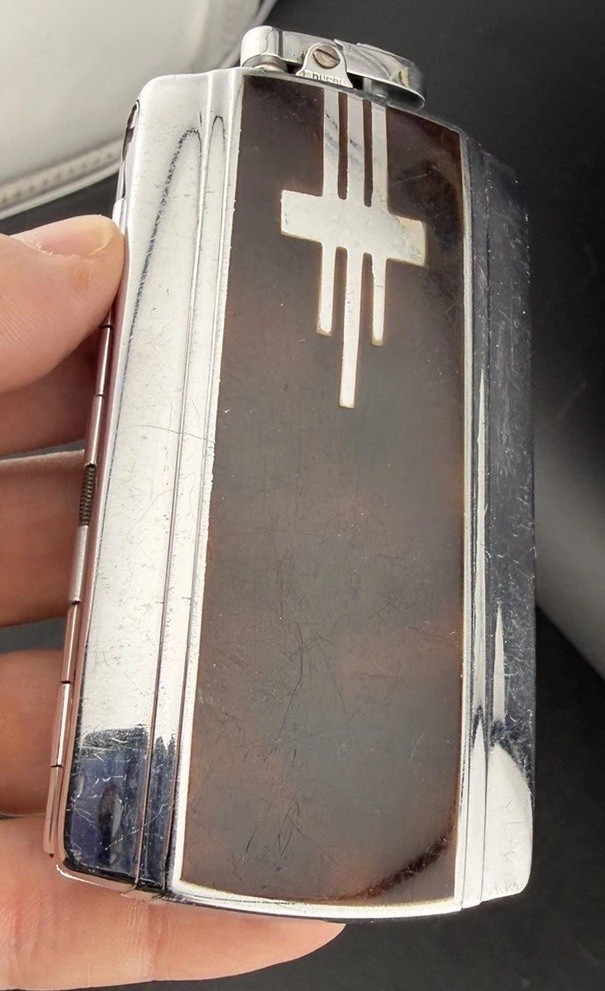 Vintage Ronson Mastercase Art Deco Brown Enamel Cigarette Case Lighter Combo