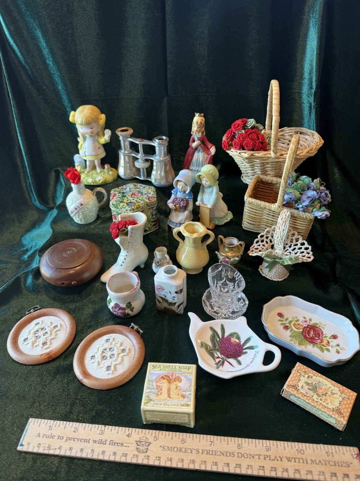 Vintage Grandma’s Trinket Junk Drawer Miniatures Avon Hardanger Decor Lot