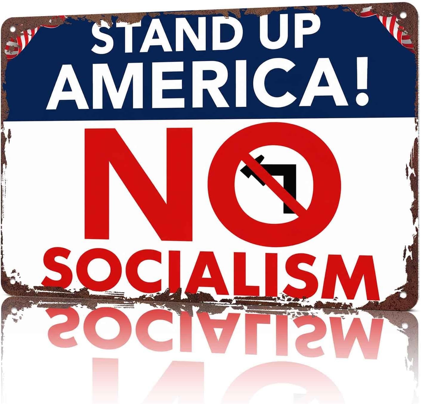 Stand Up America No Socialism Funny Tin Metal Signs Home Décor 8x12