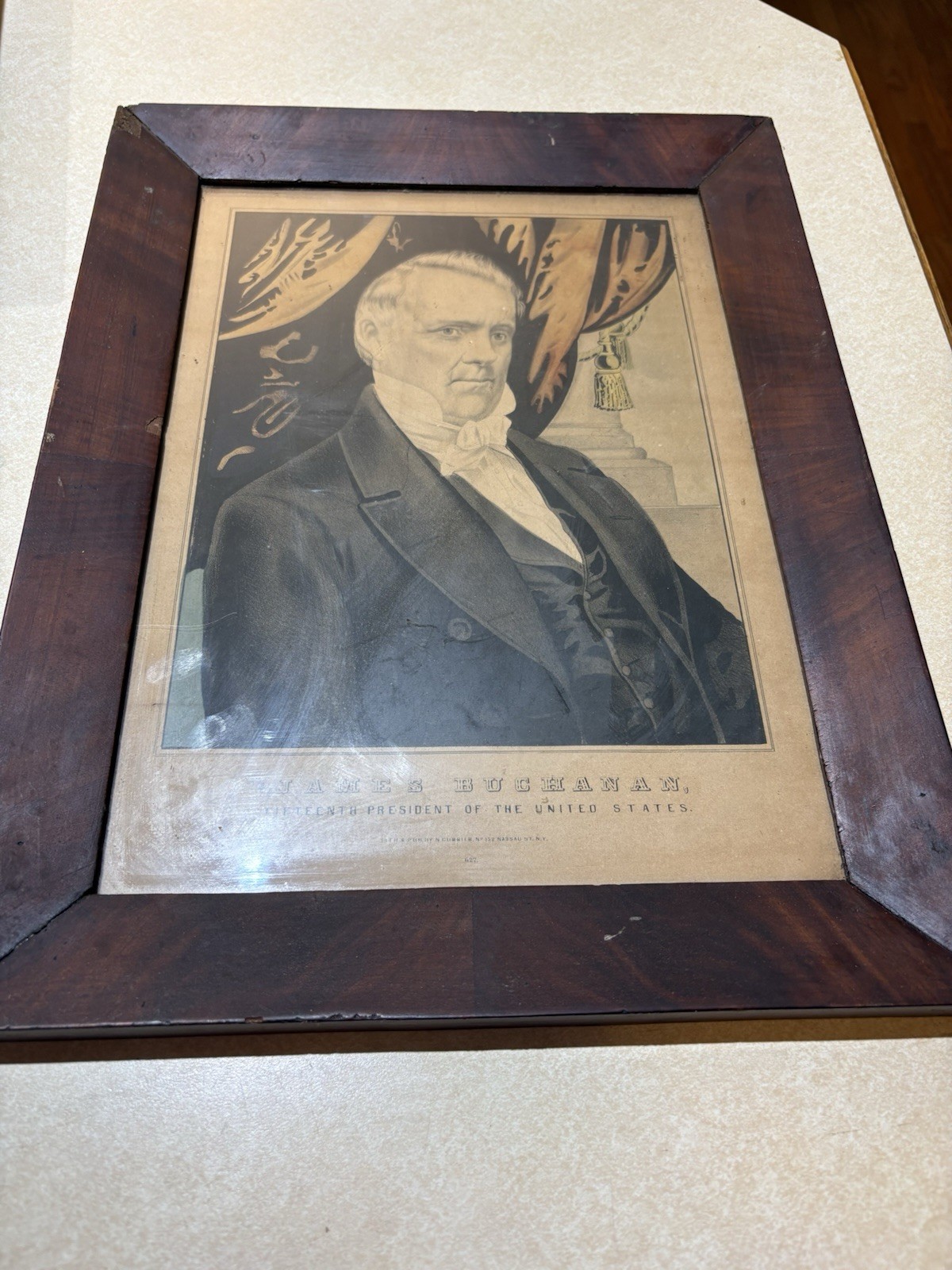 Antique 1856 Nathaniel Currier Lithograph - James Buchanan 15th President