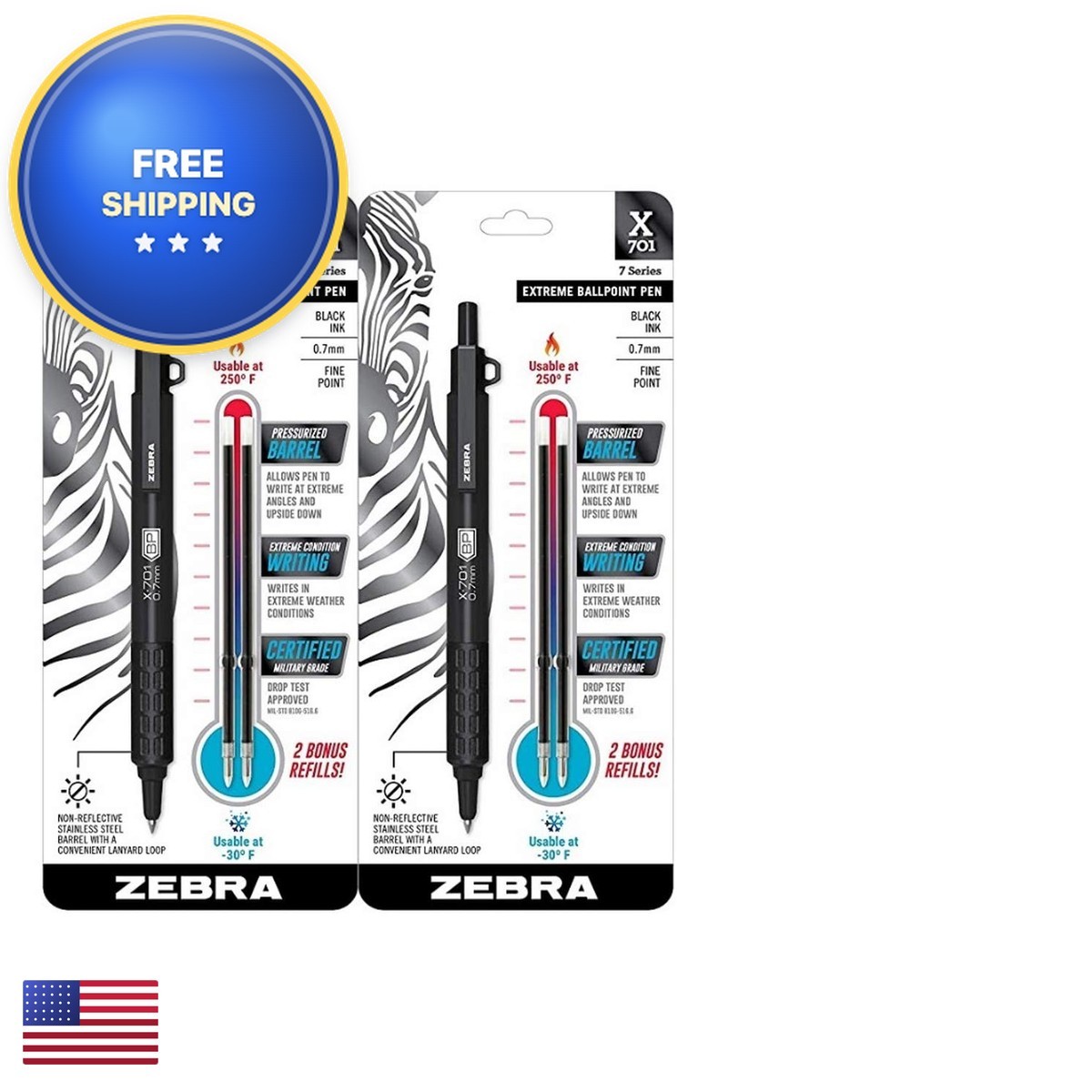 Zebra Pen X-701 Tactical Ballpoint Pen Matte Black Stainless Steel 0.7mm 72 Pack