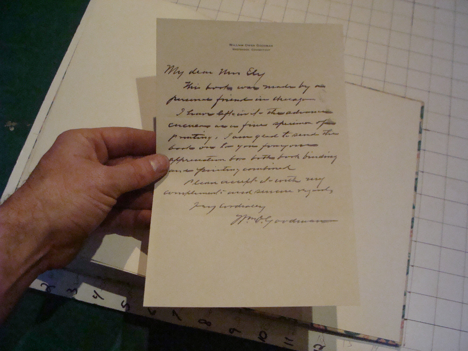 Signed letter from William Owen Goodman on his letterhead, 1920's LUMBER TYCOON