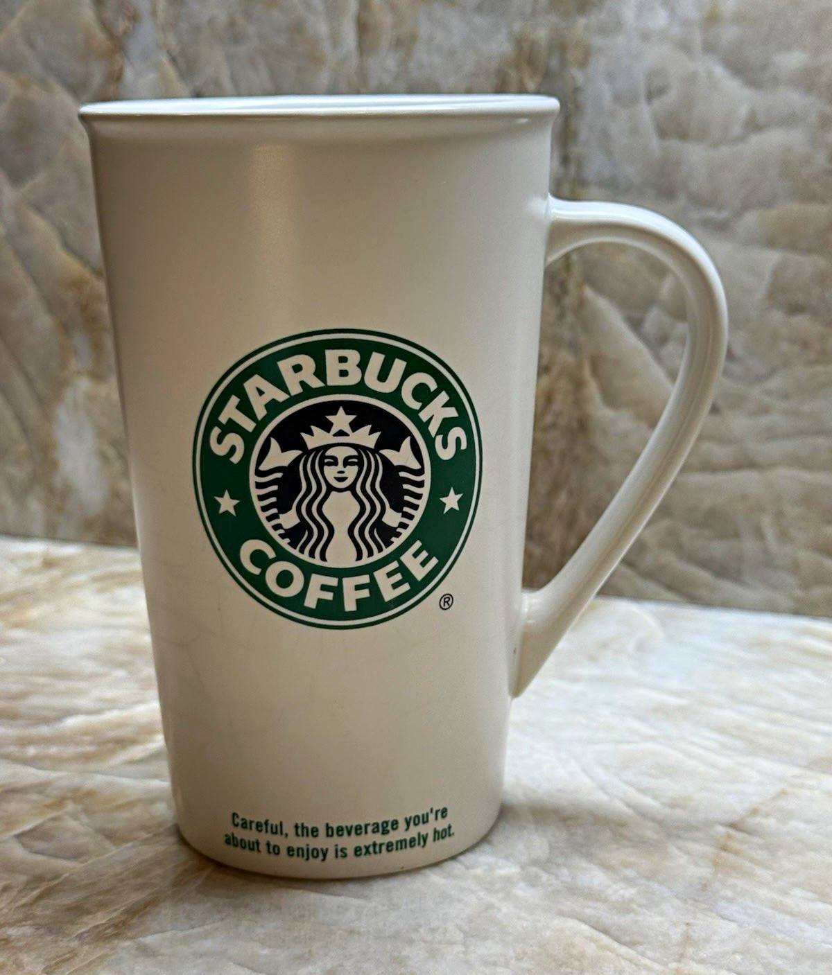Starbucks 2005 Tall White Ceramic Coffee Mug Drink Order Box Siren Logo Vintage