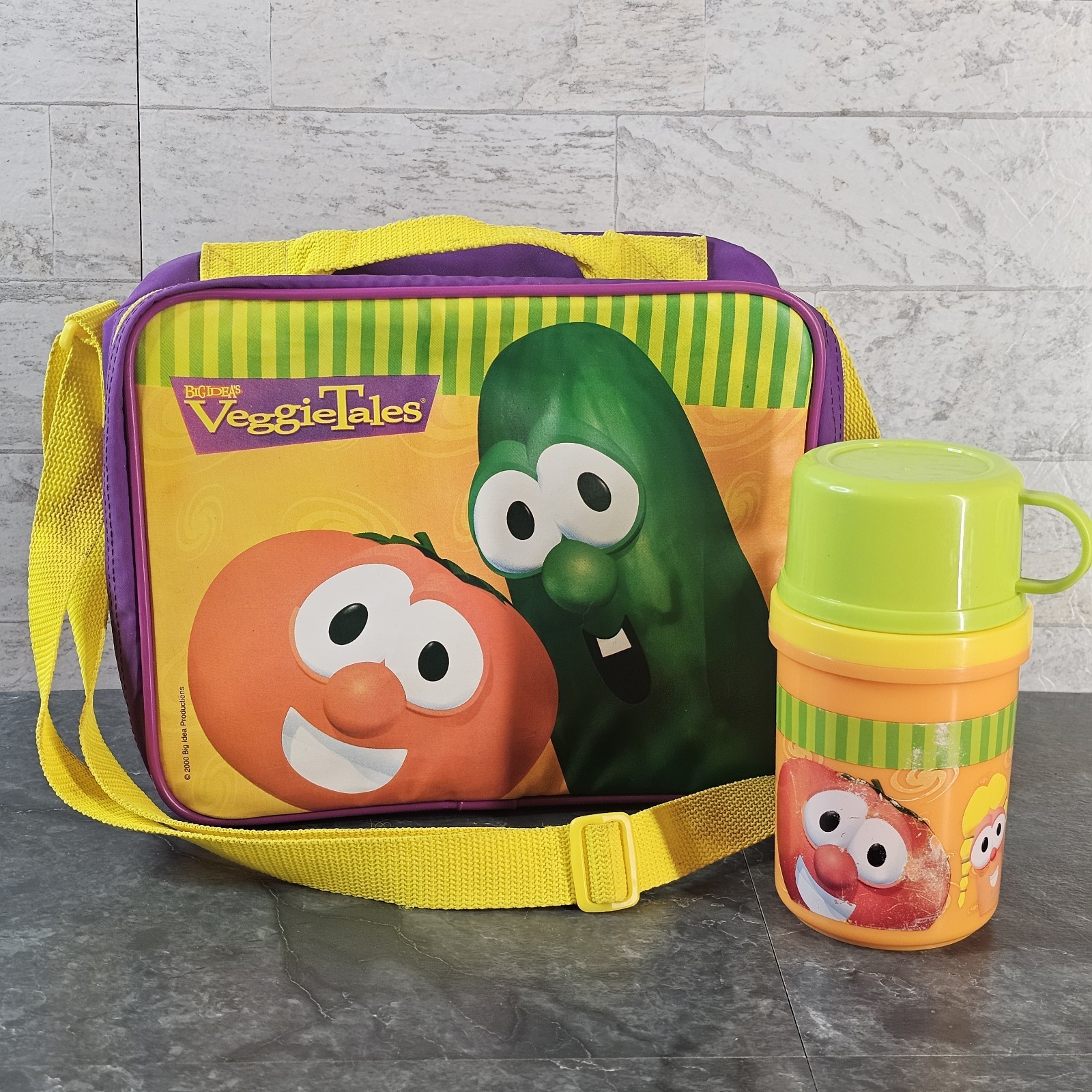 Vtg  2000 VeggieTales Insulated Lunch Box w\ Matching Thermos Bob Larry Big Idea