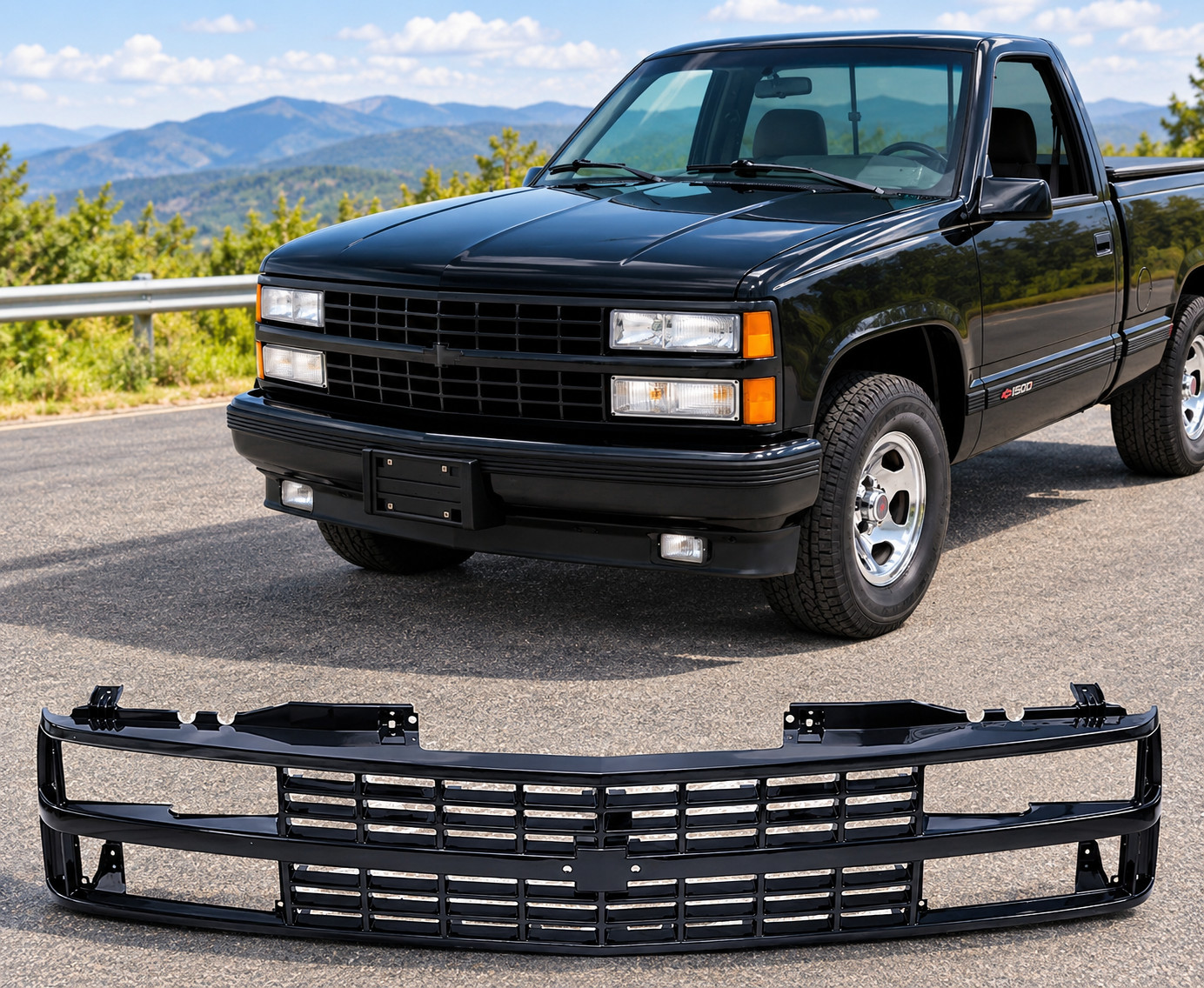 Front Grille Black Shell with Black Insert Grill Compatible with Chevrolet 1988-