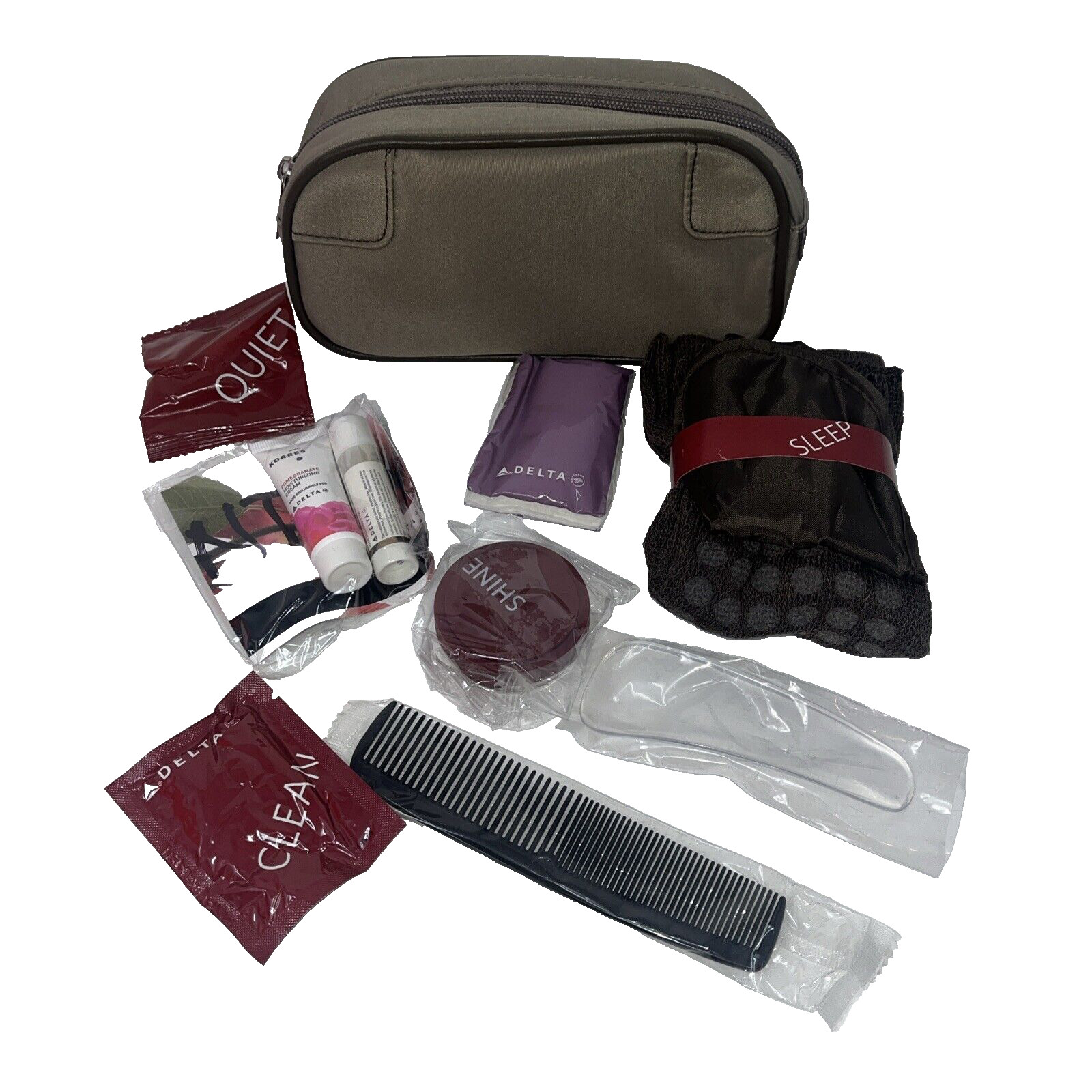 Vintage Delta Airlines Toiletry Travel Bag kit Skyteam Taupe Amenity Case