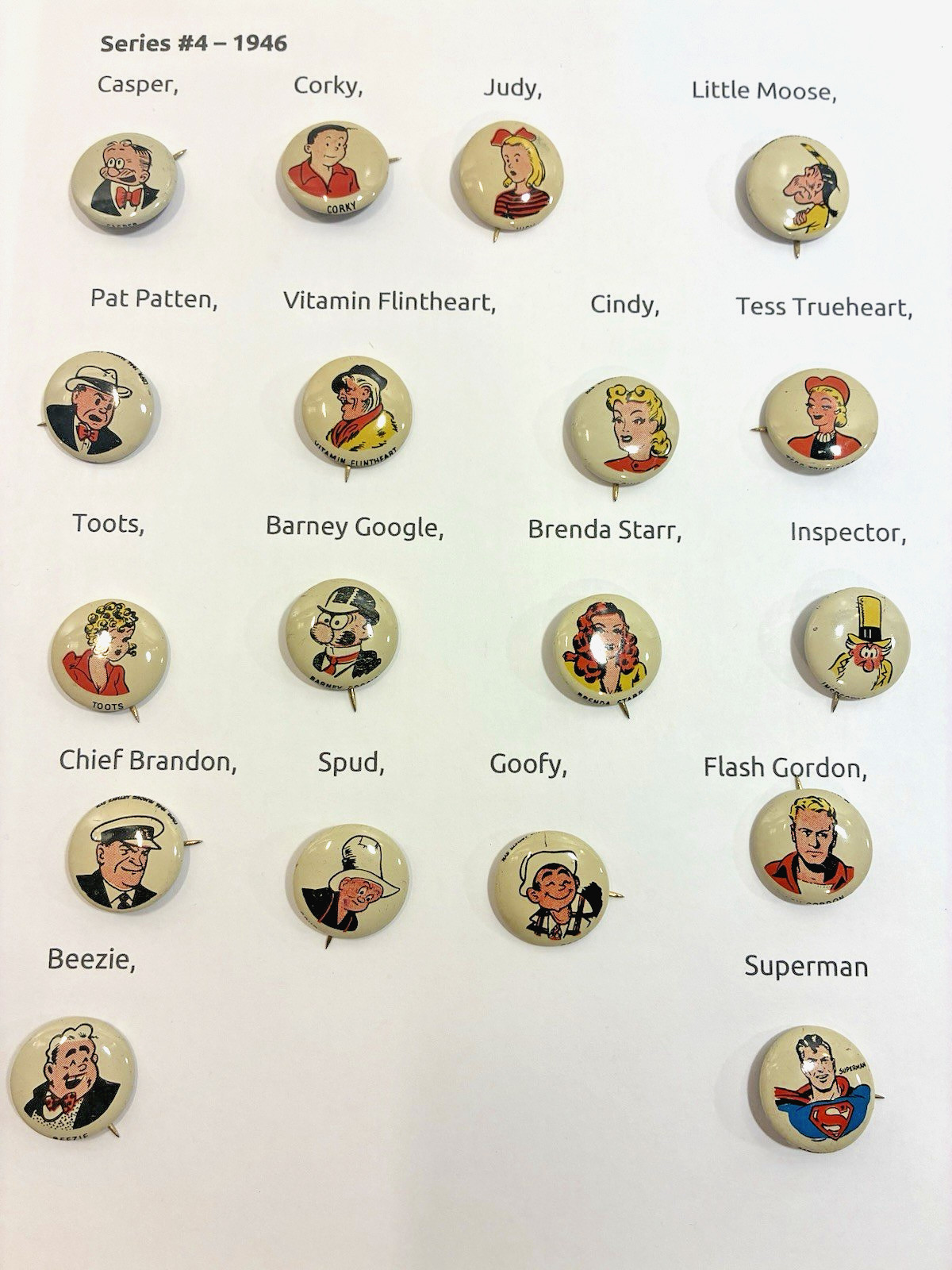 1940s Lot of 40 Kelloggs Pep Pins Comic Characters 1946 Series #4 1947 #5