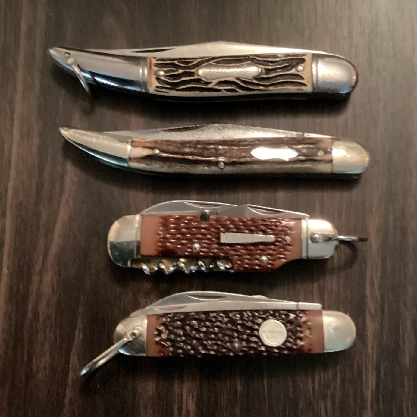 Remington 4-Pc Pocketknife Lot Manual Slipjoint SS Clip Point Bone Tools 1996