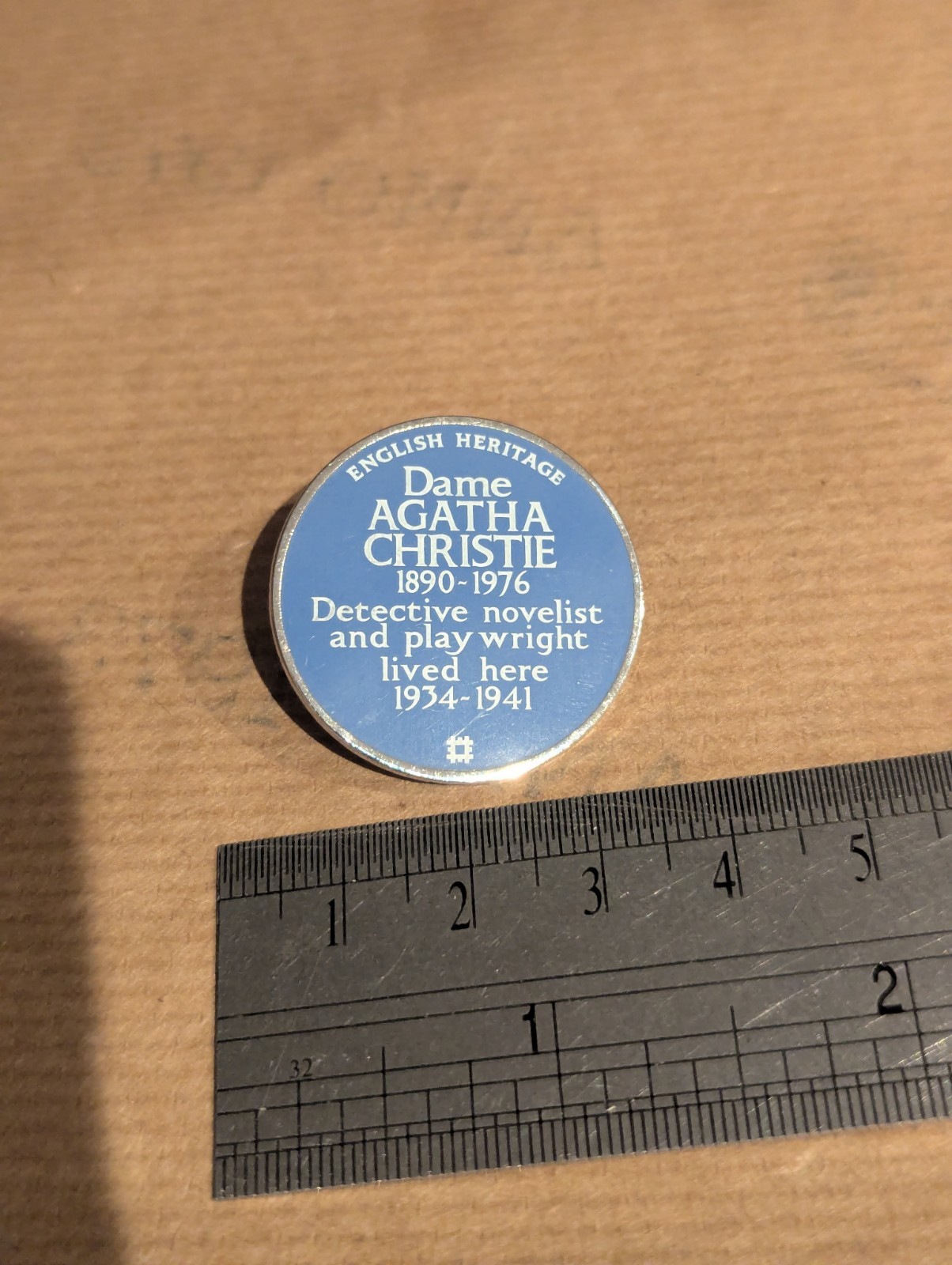 Agatha Christie English Heritage Blue Plaque Pin Badge