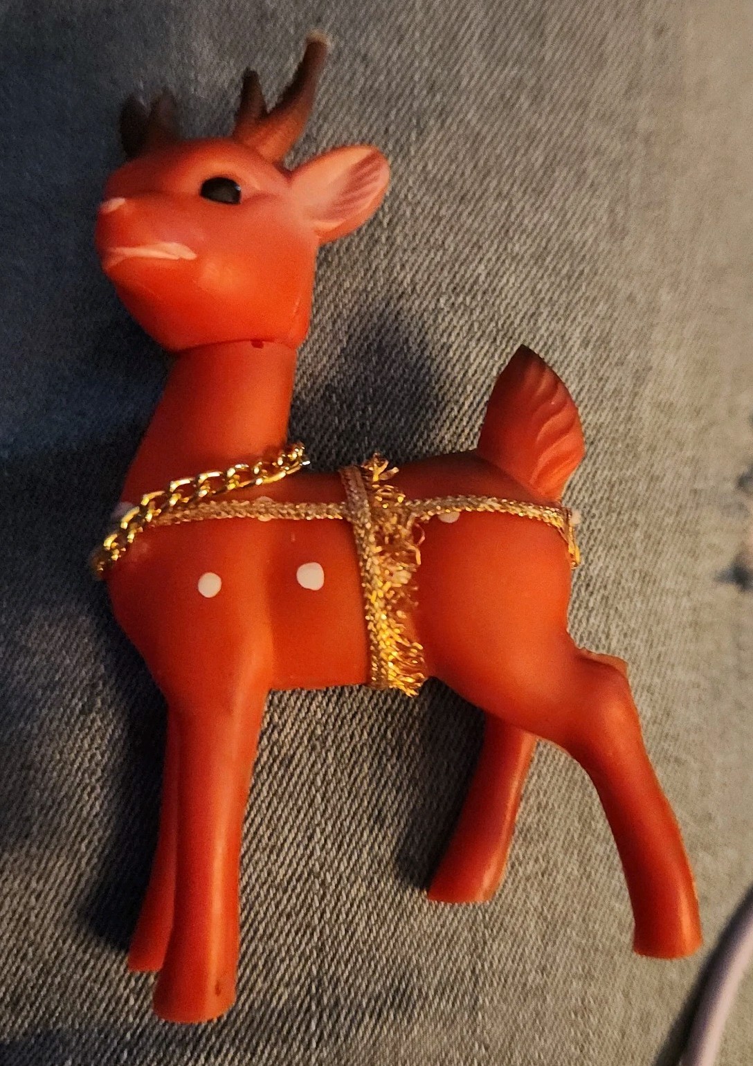 Vintage Japan Rubber Red Christmas Reindeer Deer Head Moves 3.5 Inches