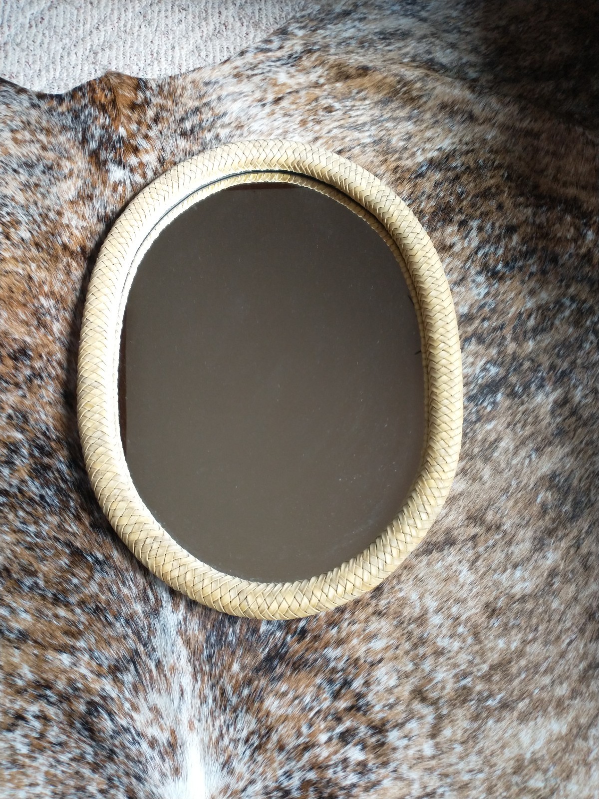 Vintage Hand Braided Rawhide Wall Mirror Rustic Ranch Cowboy Western Decor