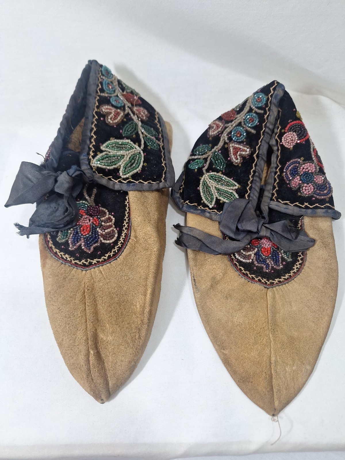 Antique Woodlands Beaded Velvet Moccasins Late 19th C Native American Ojibwe...