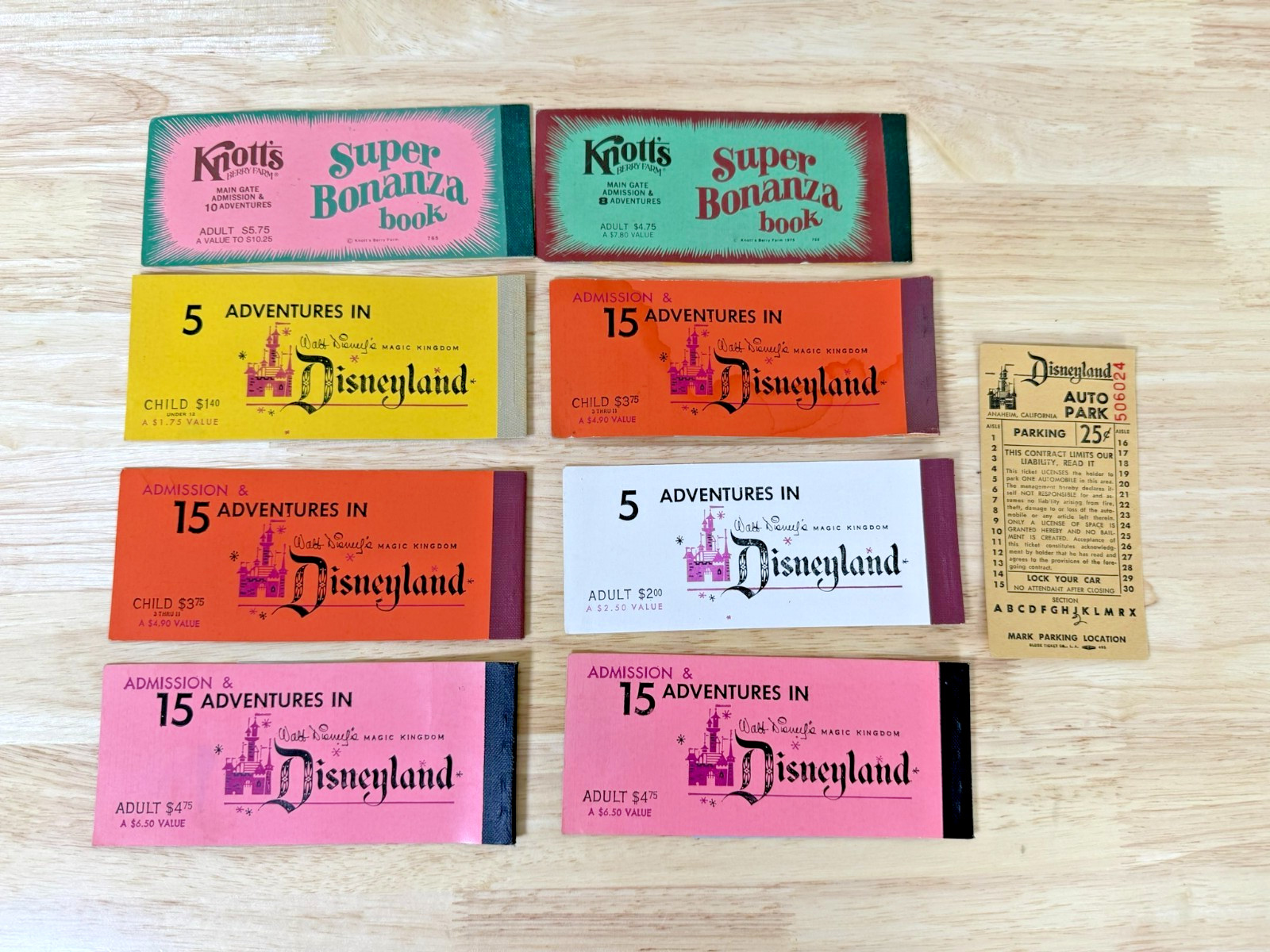 Vtg Disneyland & Knotts Berry Farm Ticket Booklets READ - Lot of 9
