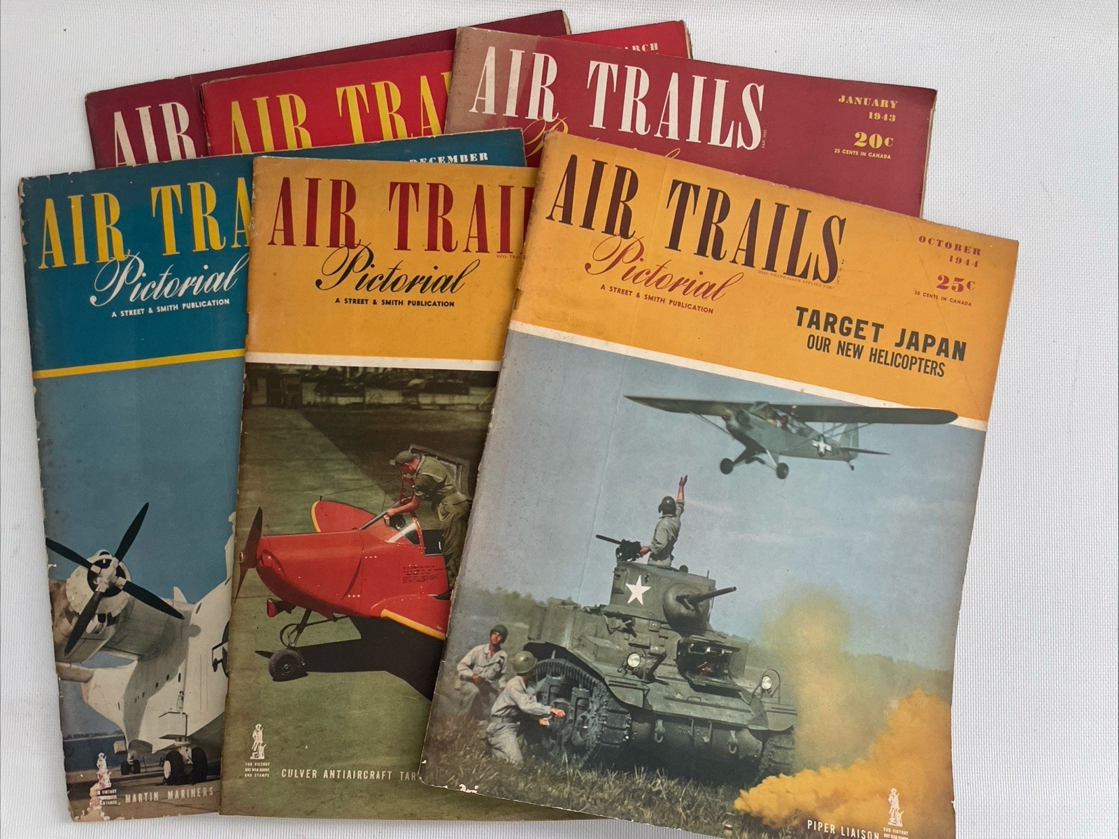 VTG Air Trails Pictorial Magazines Lot Of 6 1943-1944 — WWII Aviation Original