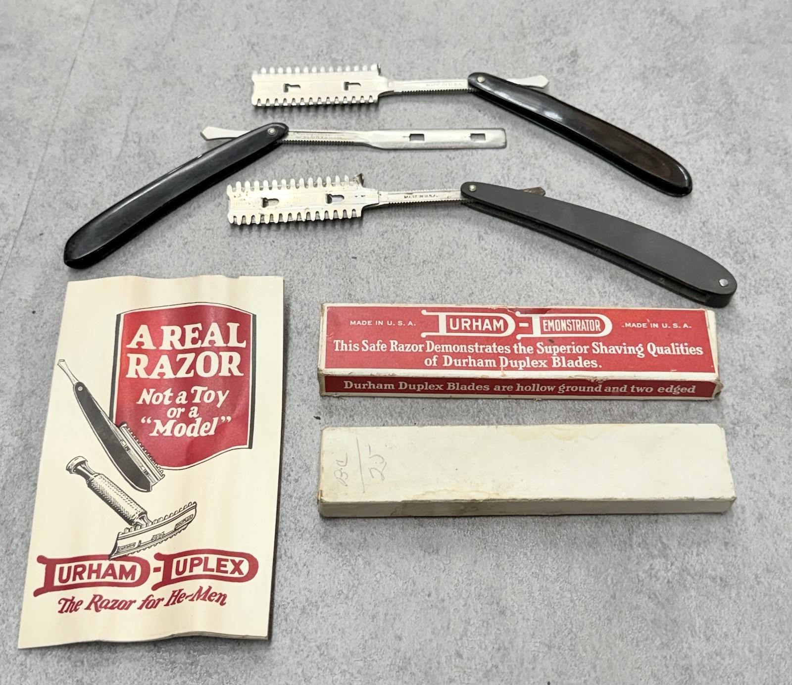Antique Durham Duplex Demonstrator Safety Razor Lot of 3 w/ Box & Ad Insert
