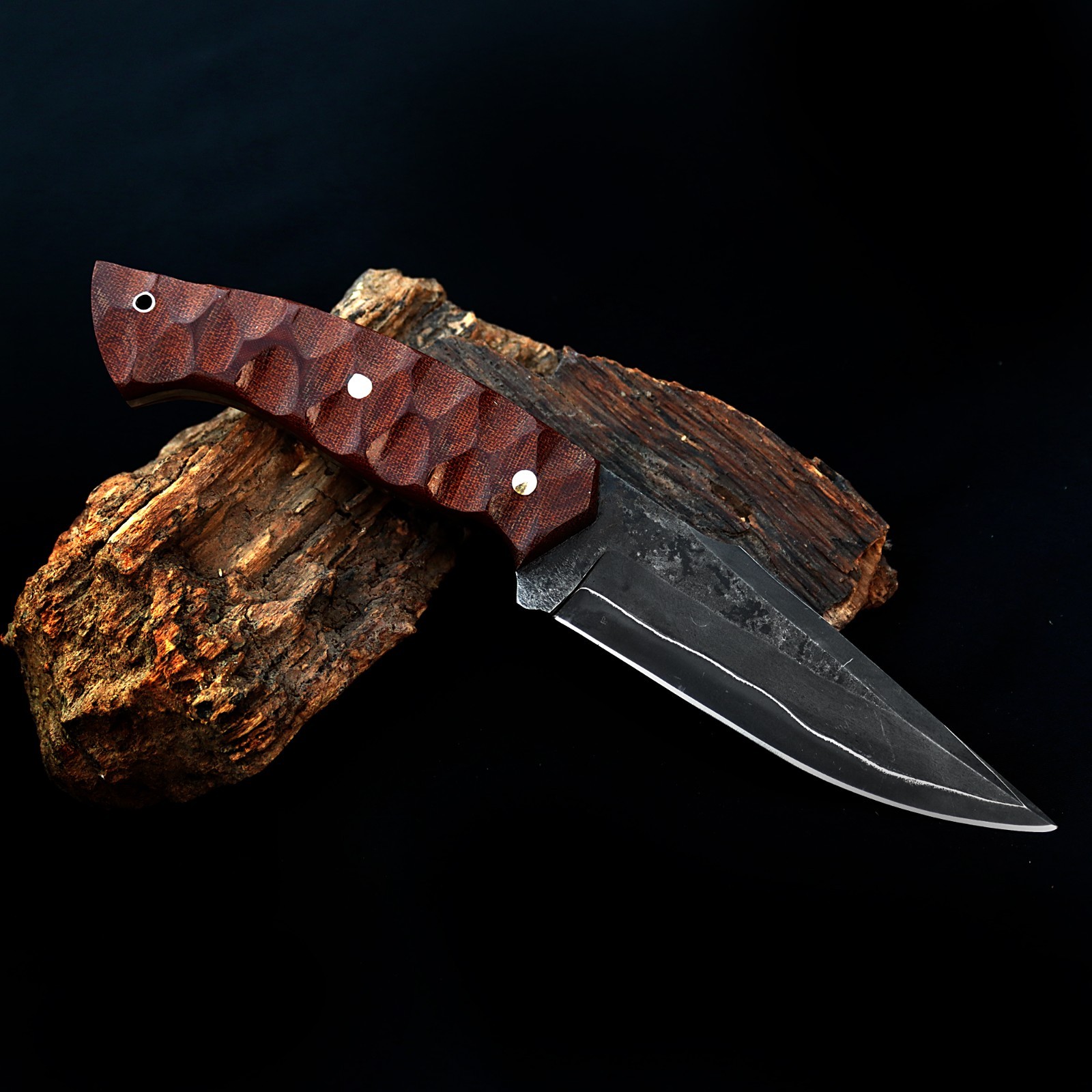 Handmade San Mai Hunting Knife 52100 Steel core, Wrought iron, Micarta Handle