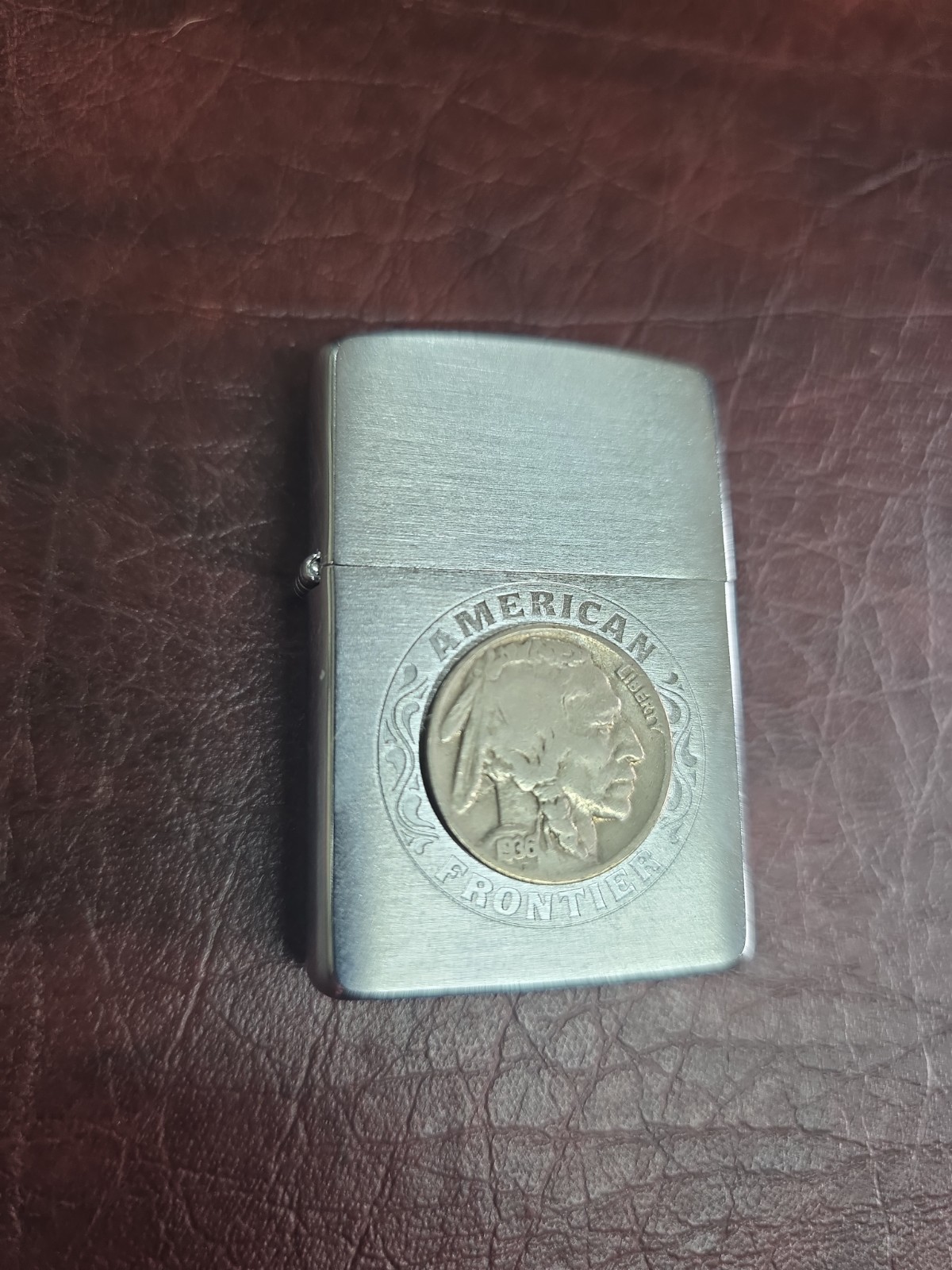 Zippo 1995 American Frontier W/1936 Buffalo Nickel Brushed Chrome 