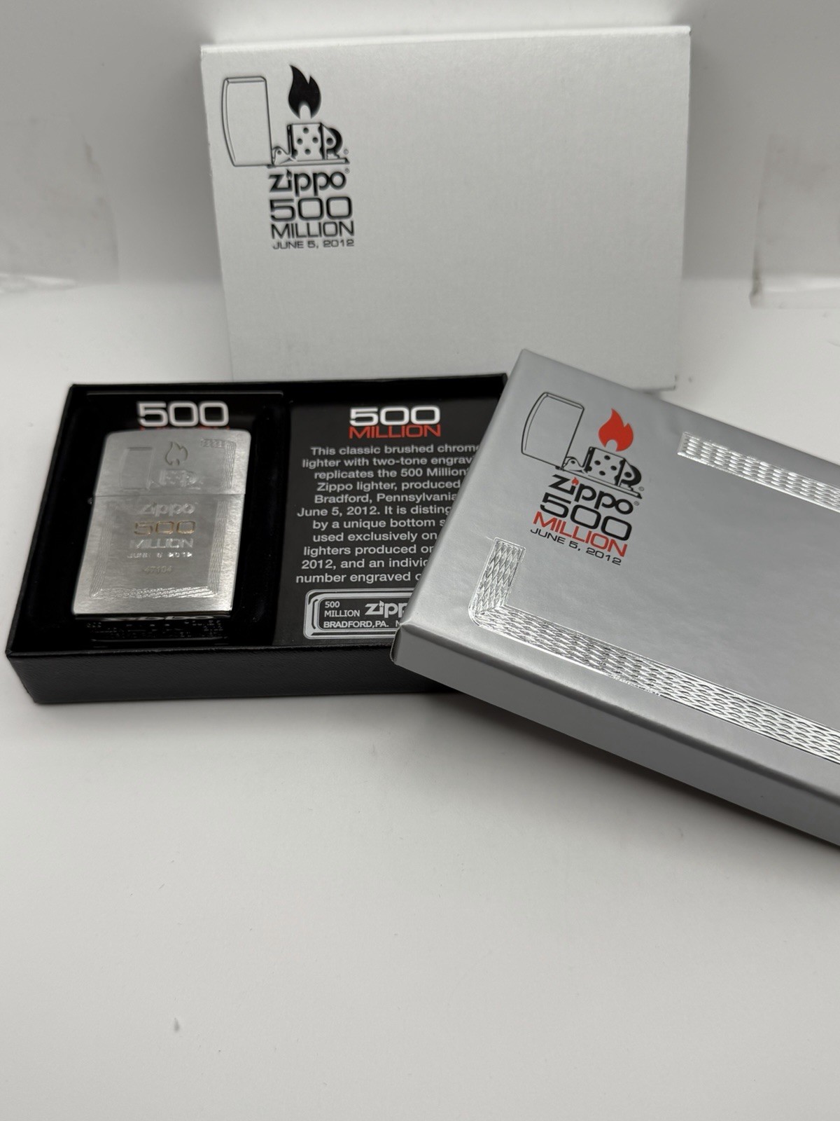Vintage 2012 500 Million Individually Serialized Zippo Lighter New #47104 B35