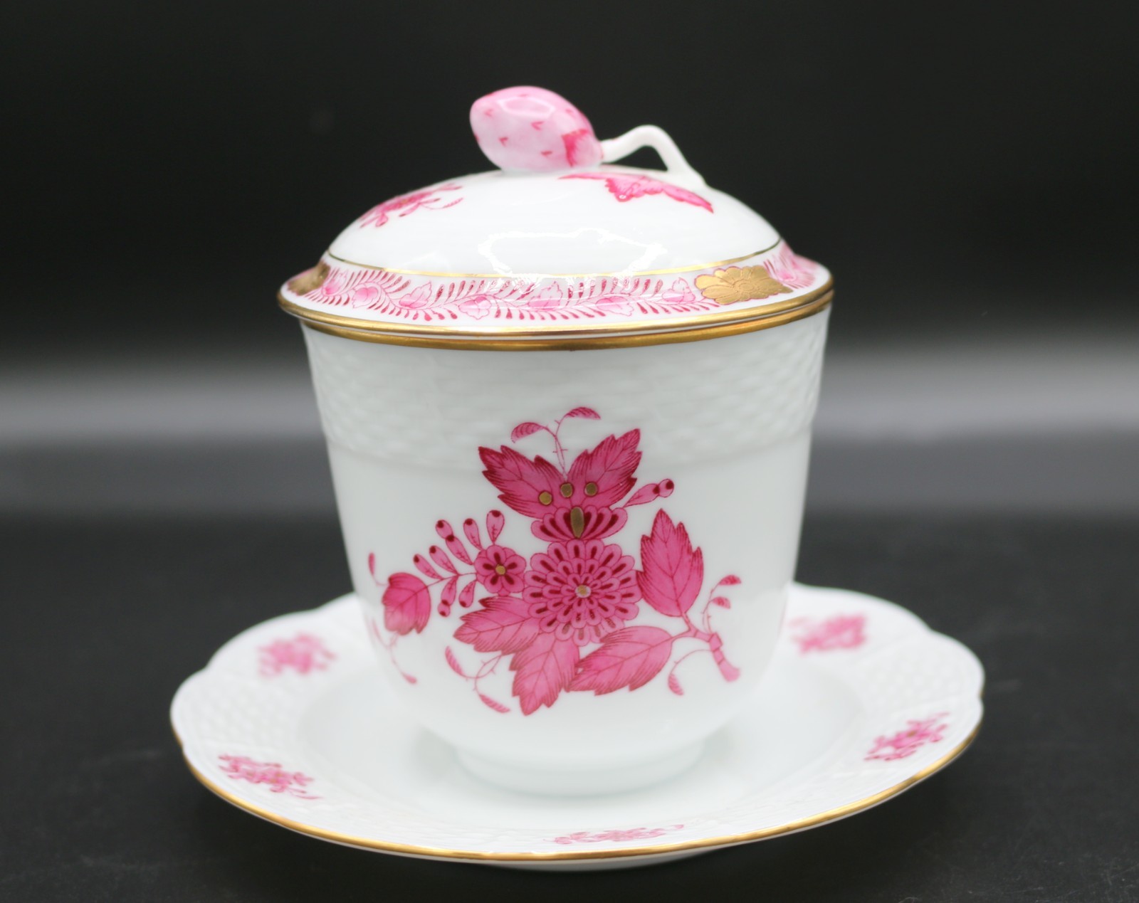 Herend Chinese Bouquet Raspberry Jam Jar w/ Attached Underplate (Multi avail.)