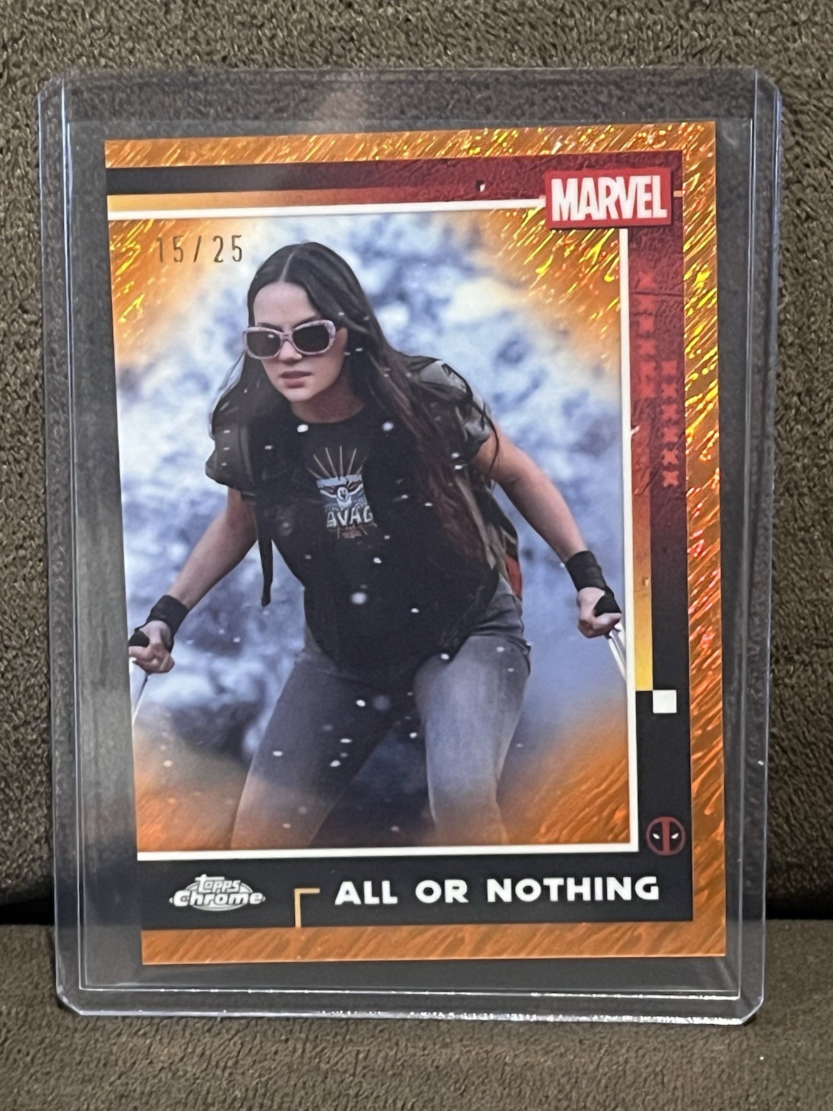 2025 Topps Chrome Deadpool #80 All or Nothing X23 Orange Shimmer /25