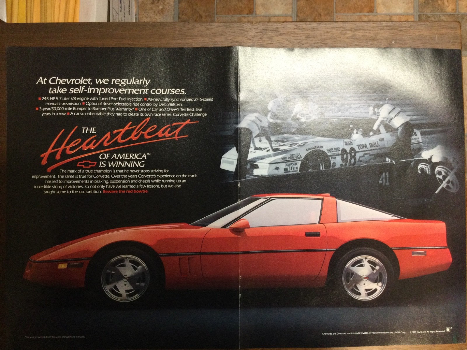 AW 2656 Advertisement 1989 Chevrolet Corvette Racing Corvette Challenge 2pg 1pc