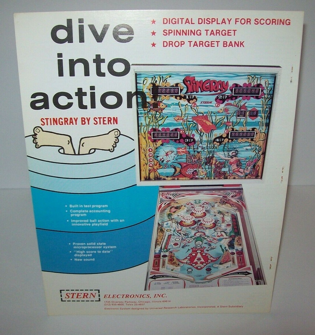 Stingray Pinball FLYER Original 1978 Game Artwork Sheet Deep Sea Scuba Retro 