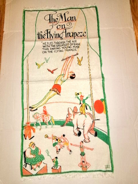 Vintage Tony Sarg~Tea Towel~34 x 15.75 in.~Man on the Flying Trapeze~EC