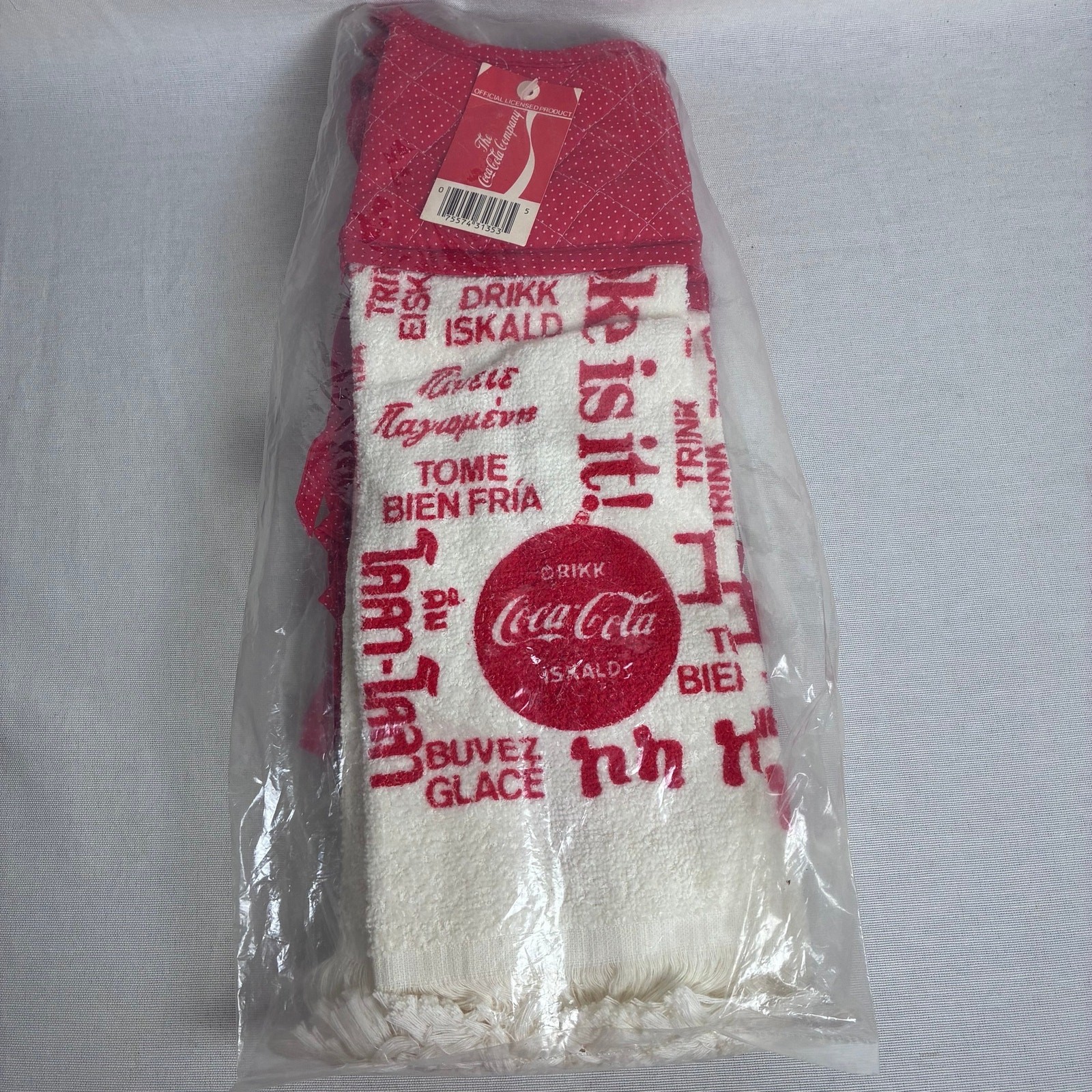 Vtg 1984 Coca-Cola Hanging Kitchen Towels Set of 4 Sealed NOS International Logo